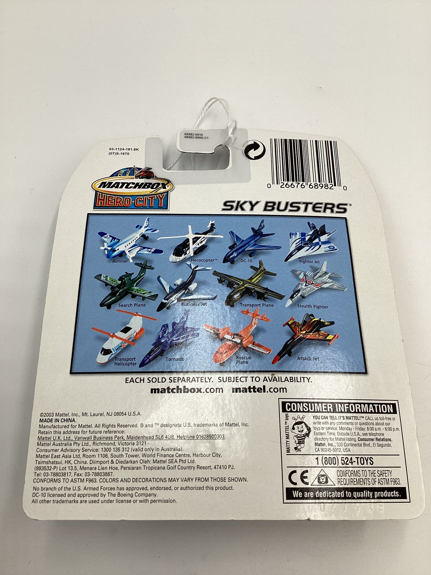 2003 Matchbox Skybusters 68982 Airliner Light Blue 114D