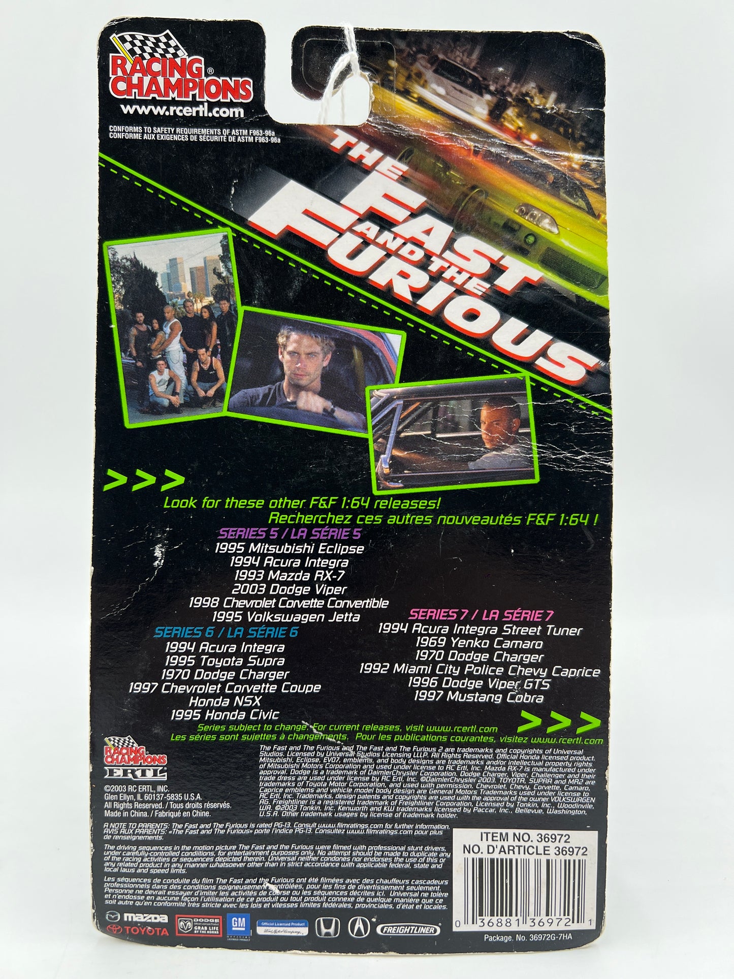 Racing Champions The Fast and Furious Series 7 1970 Dodge Charger Black Bad Card