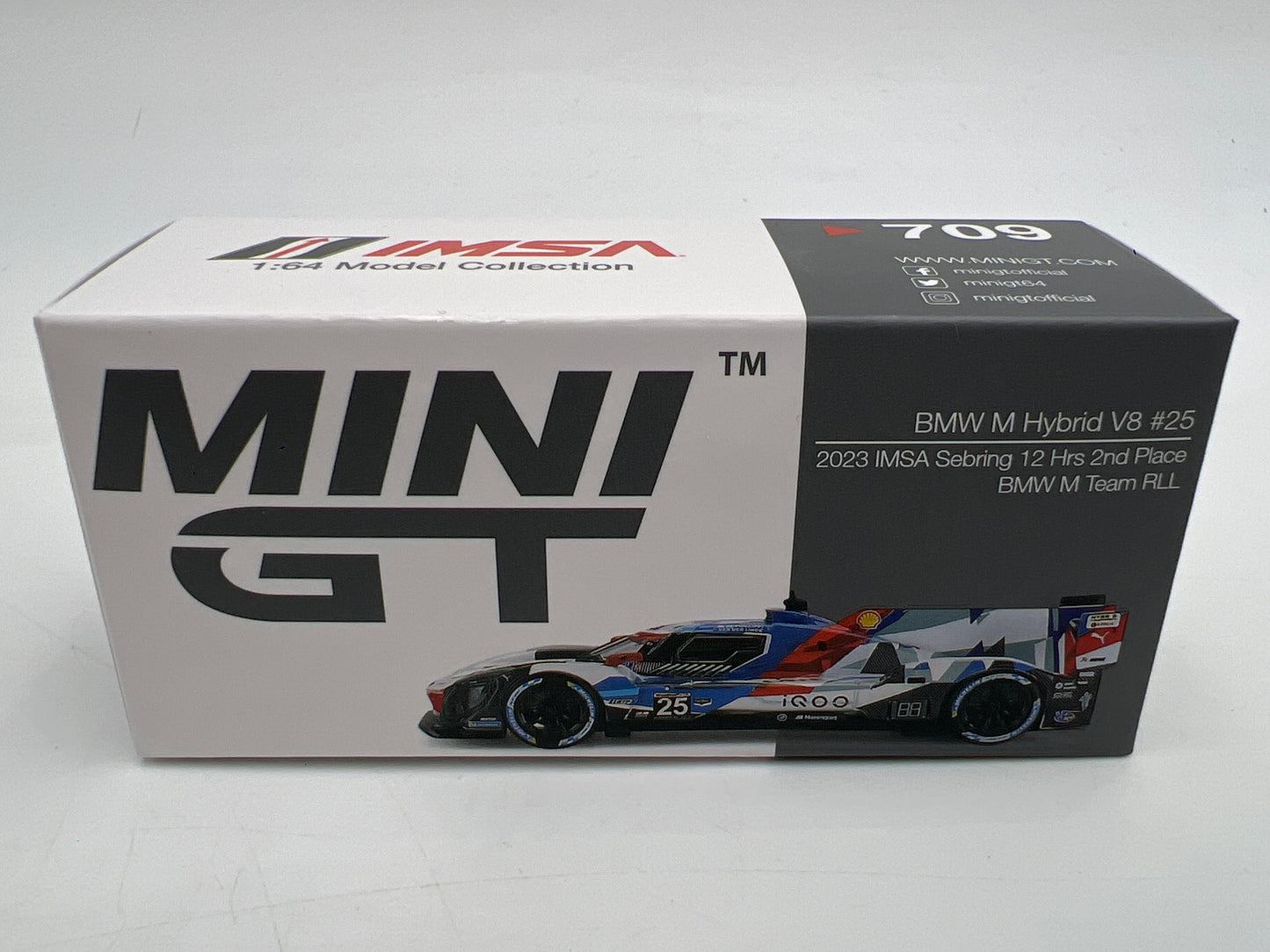 Mini GT #709 BMW M Hybrid V8 #25 2023 IMSA Sebring 12 Hrs 2nd Place M Team RLL