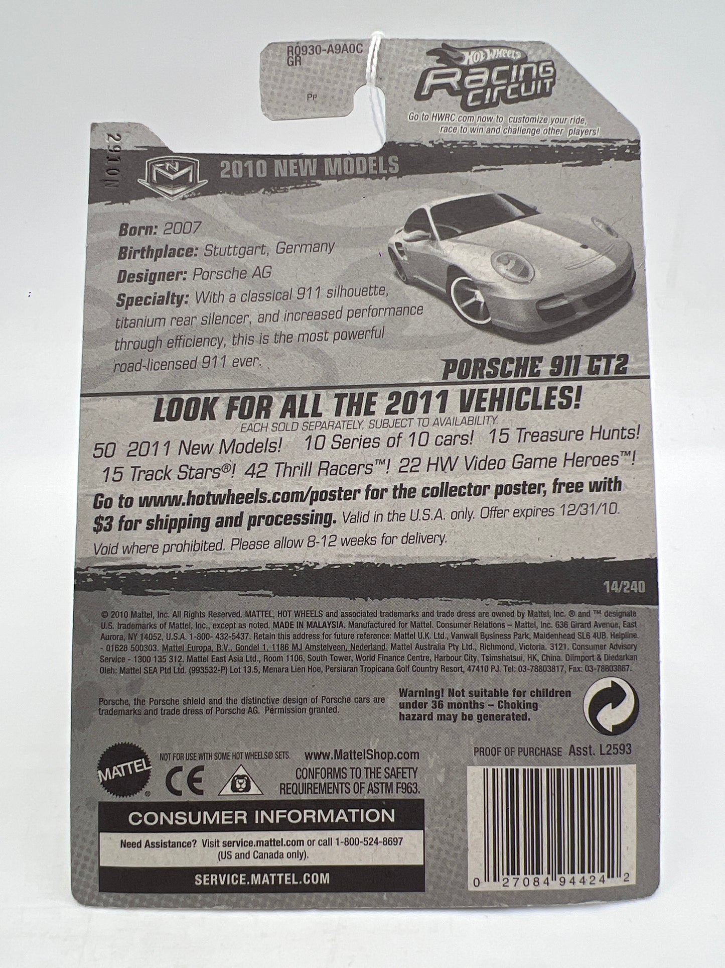 2010 Hot Wheels New Models #14 Porsche 911 GT2 Silver SR