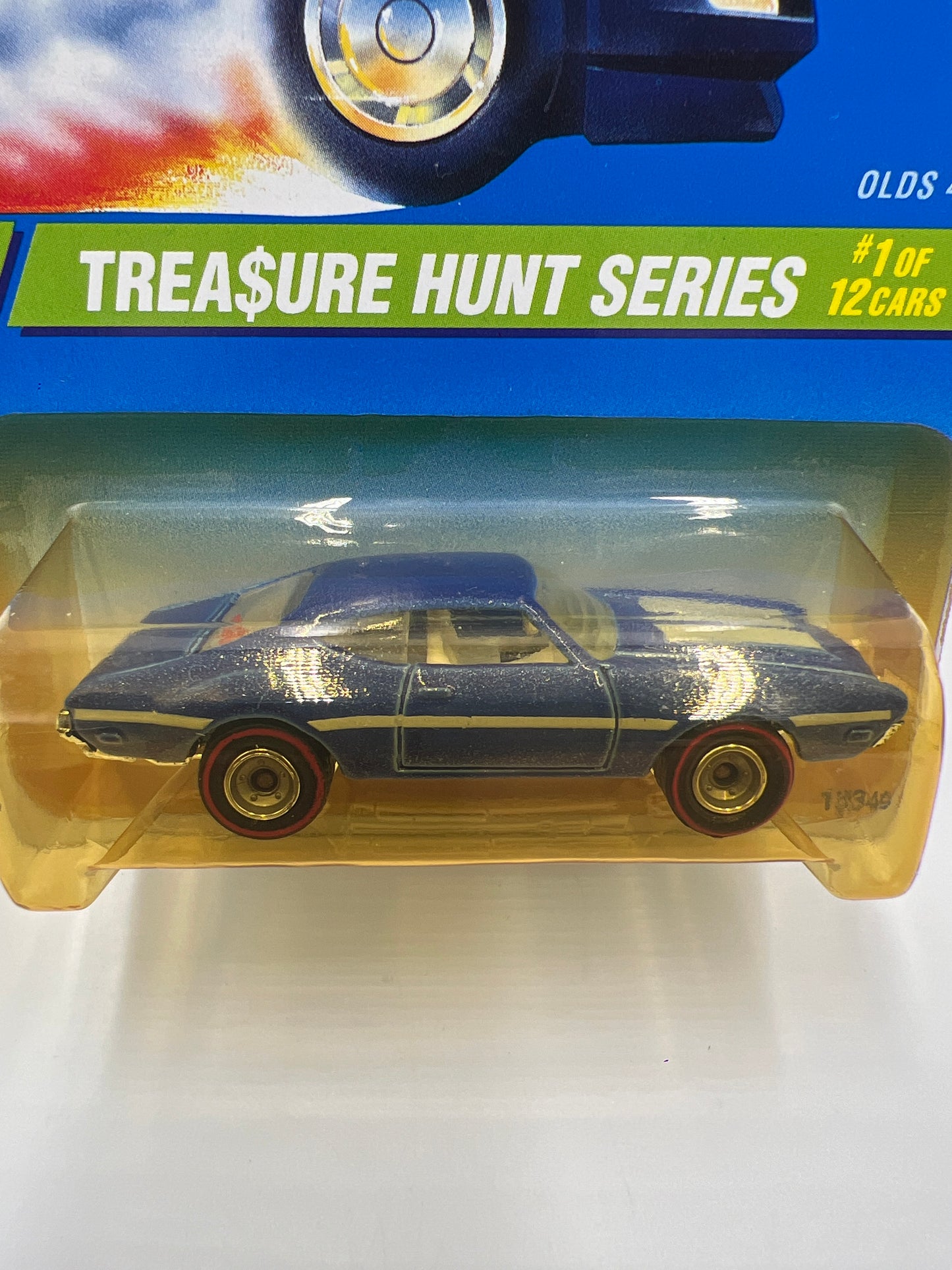 1995 Hot Wheels Treasure Hunt Series #1 Real Riders Olds 442 Blue W/Protector Blister Yellowed