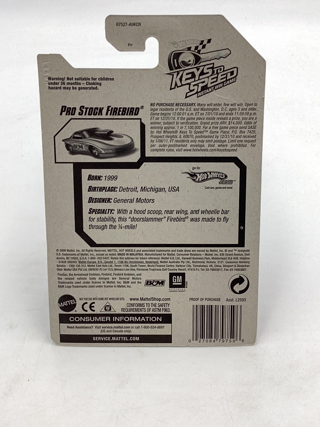 2010 Hot Wheels #102 Pro stock Firebird w/ twin mill III keychain Walmart exclusive 235G