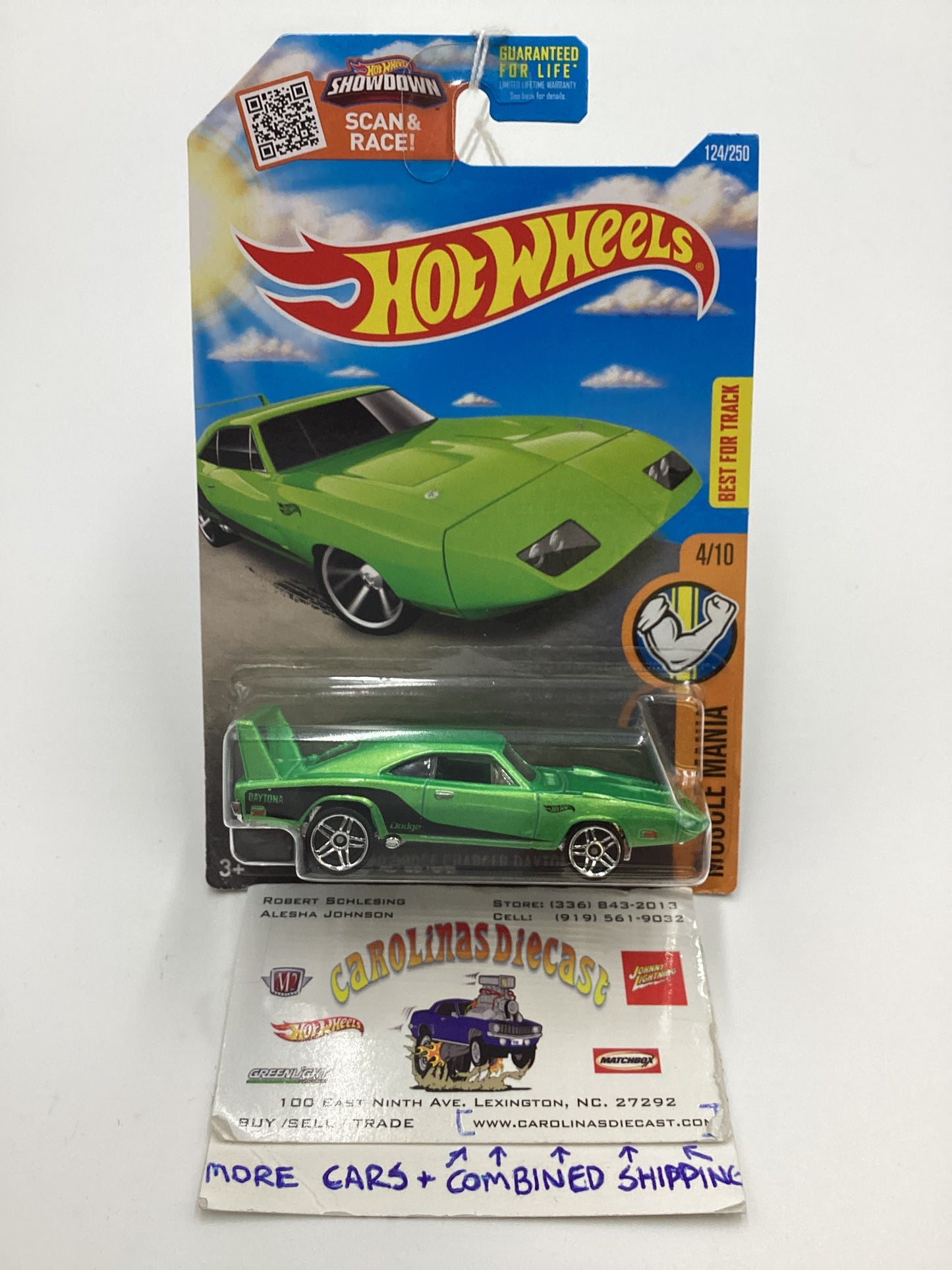 2016 Hot Wheels #124 69 DODGE CHARGER DAYTONA Green Target Spring Card 236E