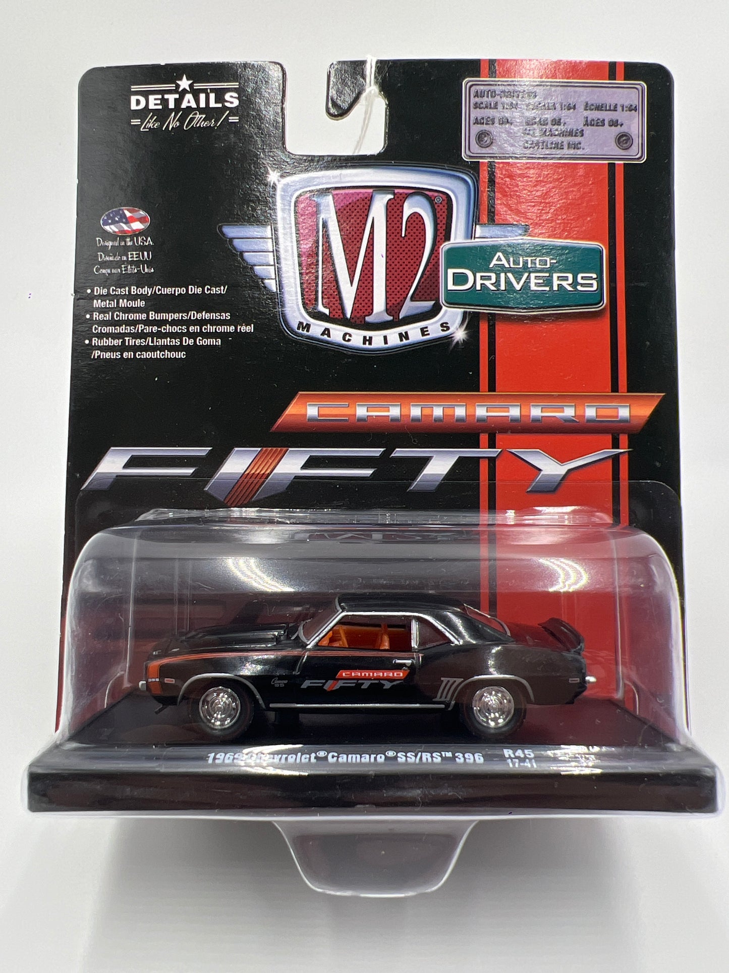 M2 Machines Auto Drivers Camaro Fifty 1969 Chevrolet Camaro SS/RS 396 Black R45 192F