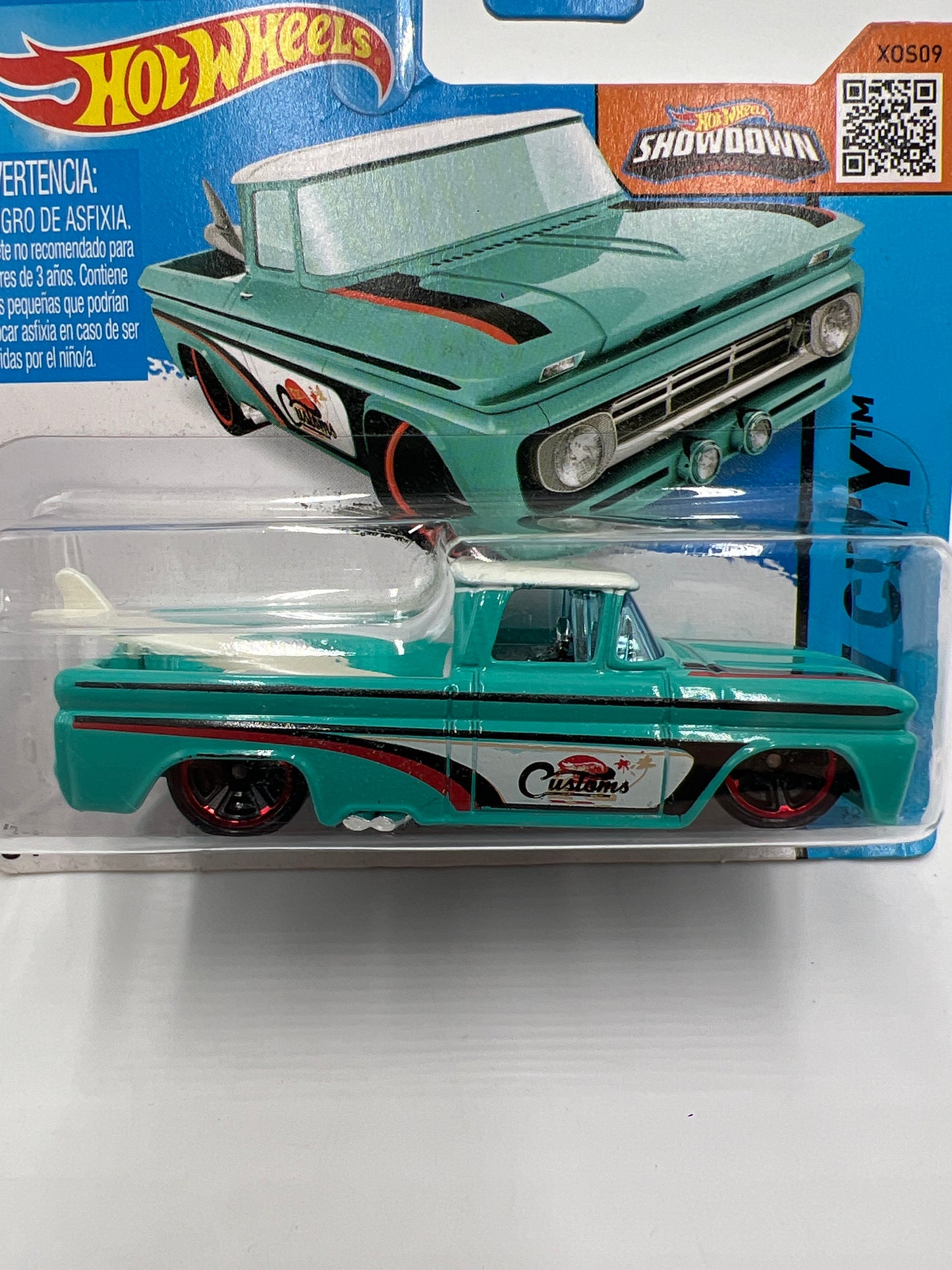 2015 Hot Wheels Short Card HW City #72 Custom 62 Chevy Turquoise Blue W/Protector