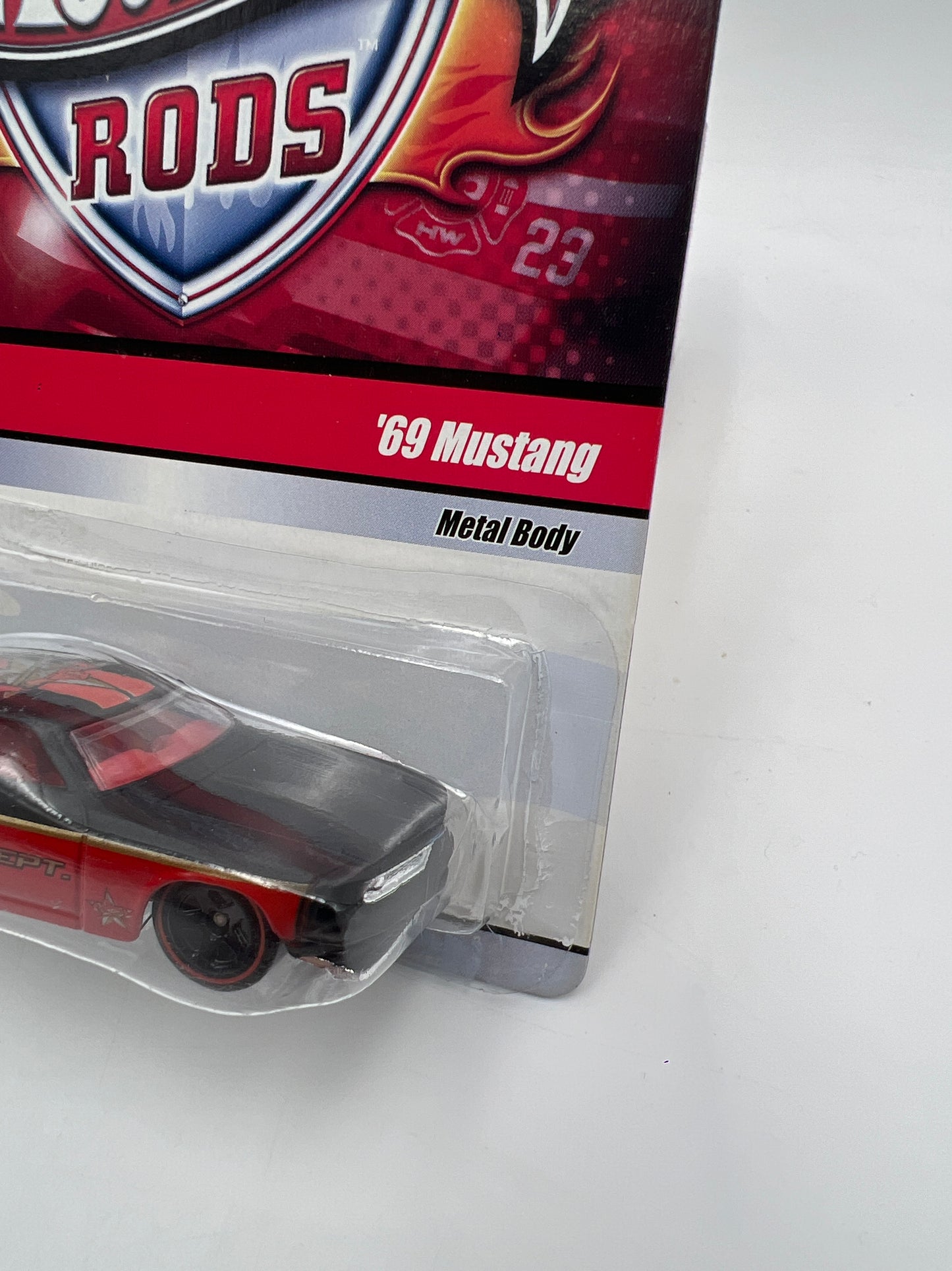 Hot Wheels Fire Rods #9 69 Mustang Red/Black W/Protector Bad/Cracked Blister