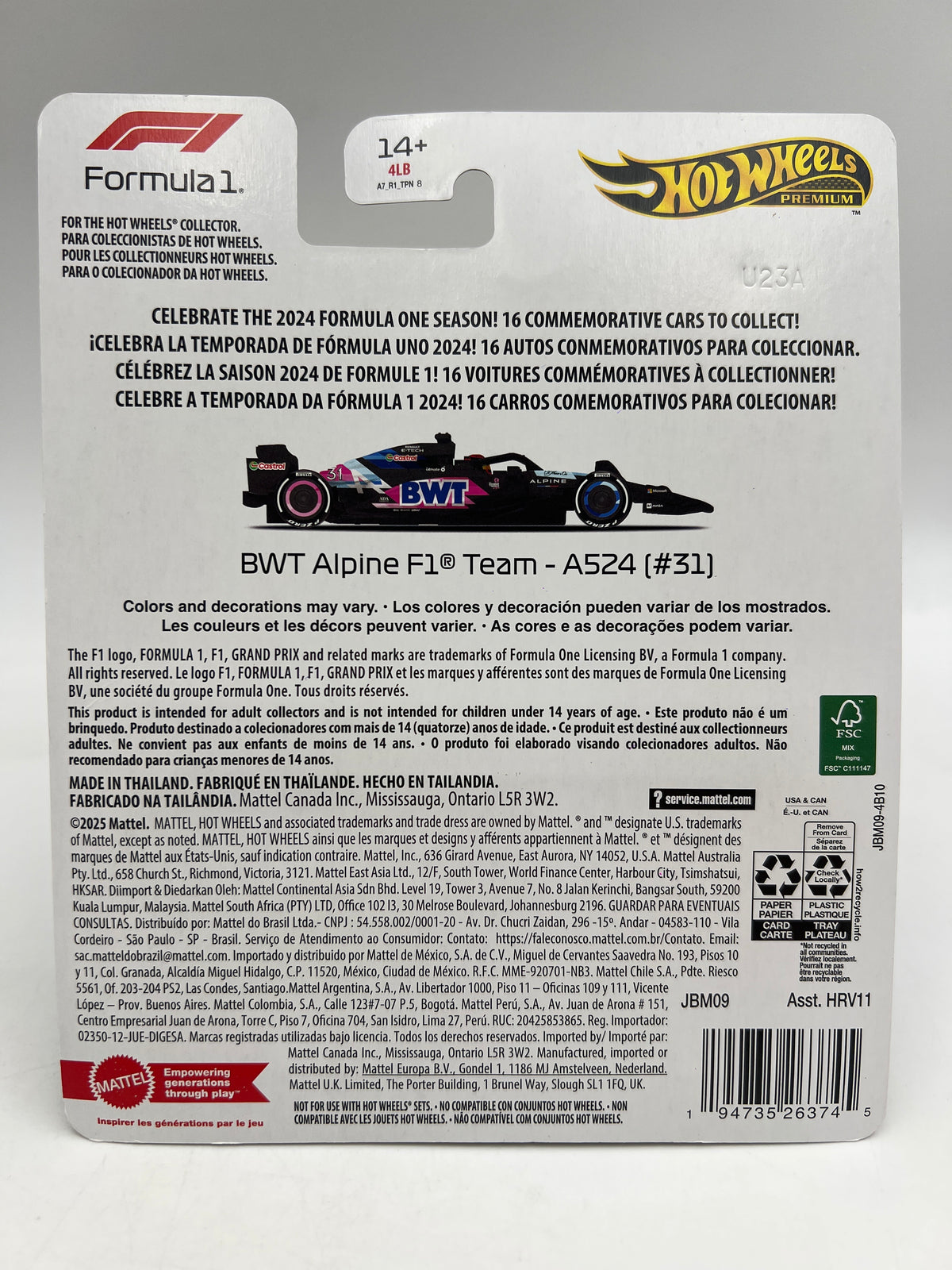 Hot Wheels Premium Formula 1 2024 BWT Alpine F1 Team A524 #31 241F