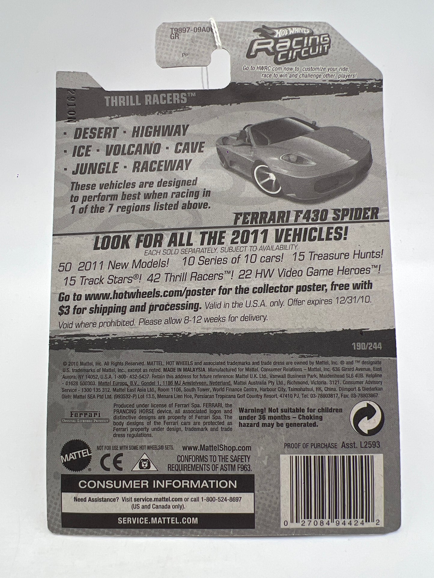 2011 Hot Wheels Thrill Racers Highway #190 Ferrari F430 Spider Red