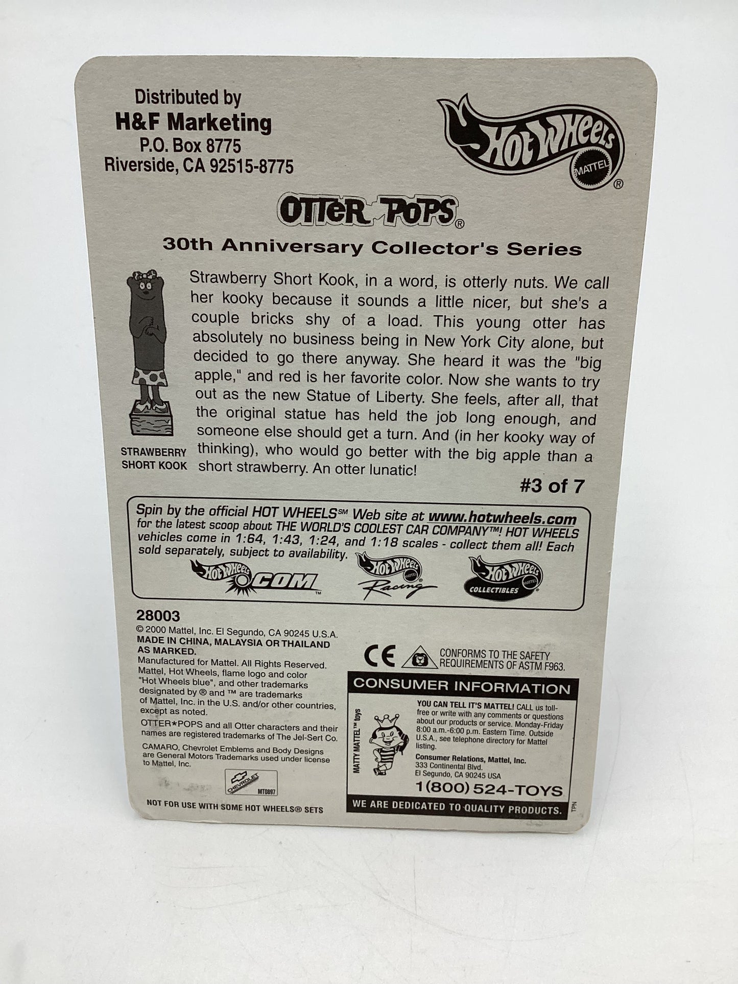 Hot Wheels Special Edition Otter Pops 67 Camaro Kookie Red W/Protector