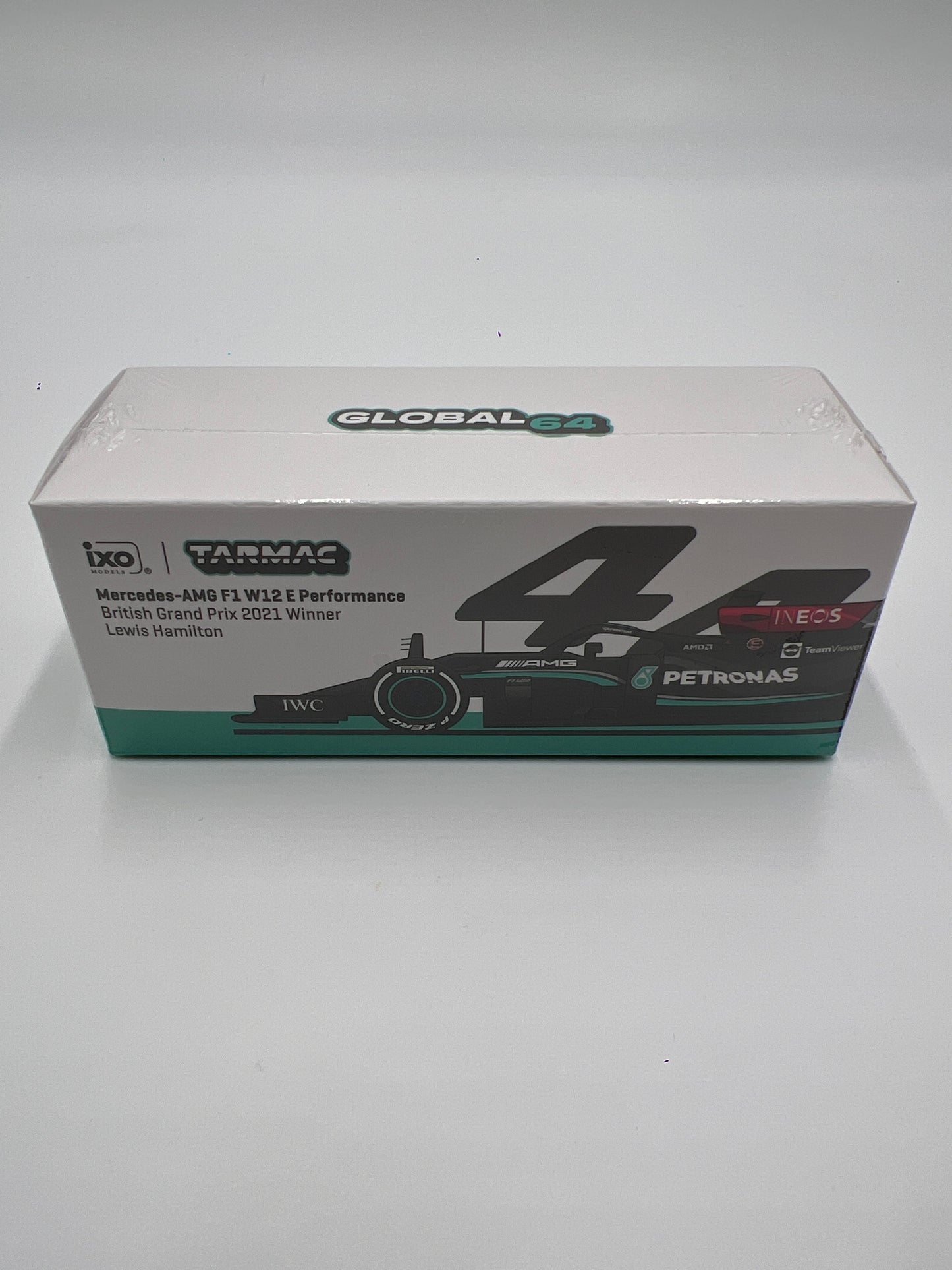 Tarmac Works Global64 IXO Models Lewis Hamilton Mercedes-AMG F1 W12 E Performance British Grand Prix 2021 Winner Sealed