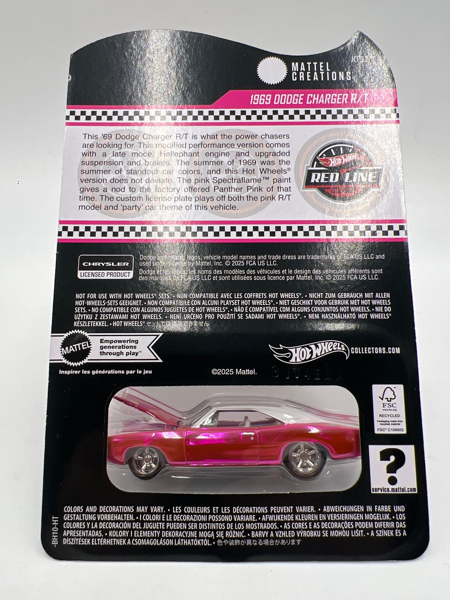 Hot Wheels RLC Club Exclusive 1969 Dodge Charger R/T Pink W/Protector