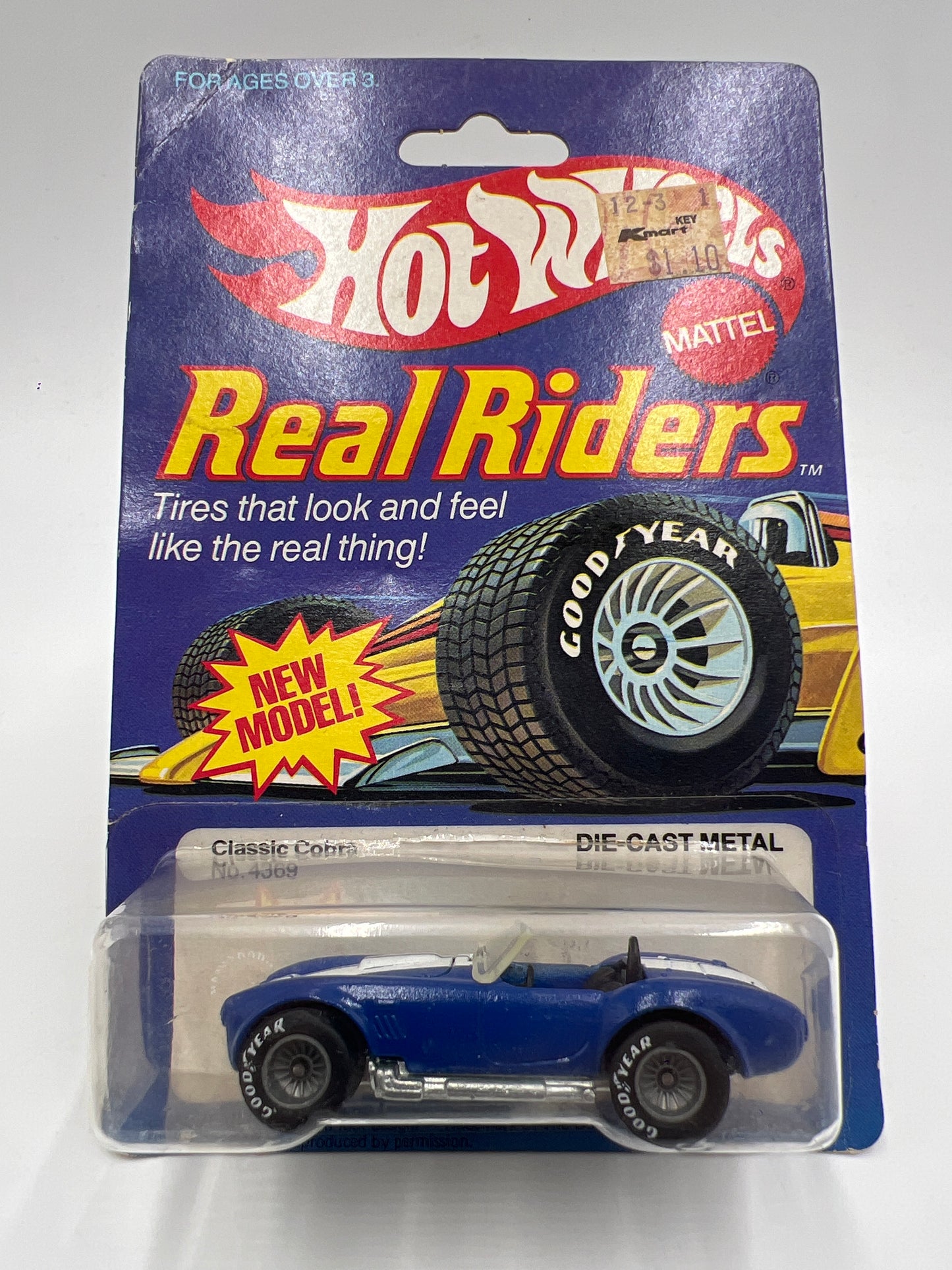 Hot Wheels Original 1982 Real Riders #4369 Gray Hub Classic Cobra Blue W/Protector