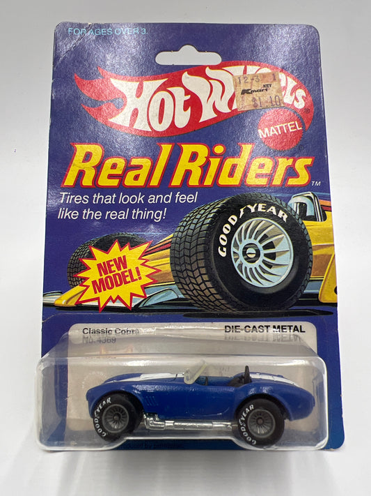 Hot Wheels Original 1982 Real Riders #4369 Gray Hub Classic Cobra Blue W/Protector