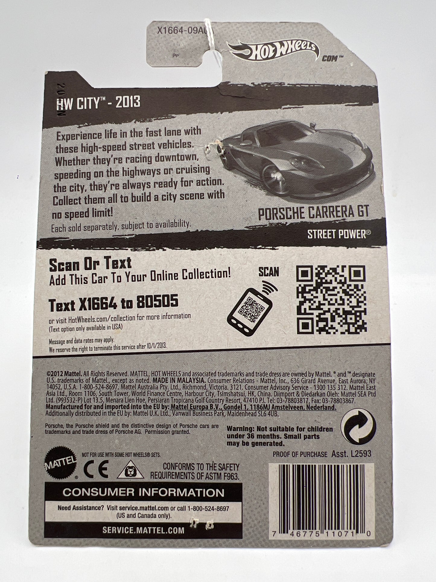 2013 Hot Wheels HW City #4 Porsche Carrera GT Red Card Not Perfect SR