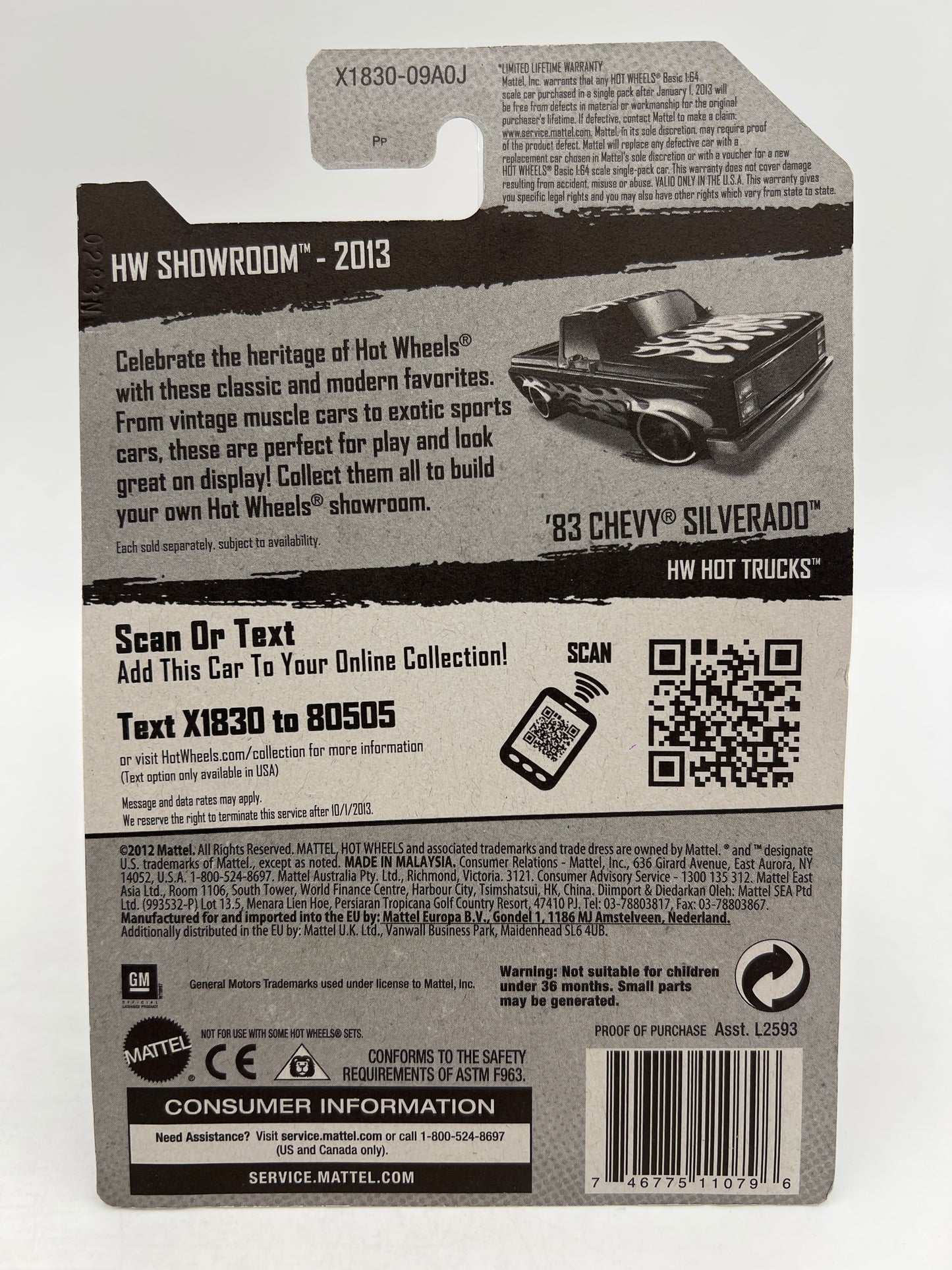 2013 Hot Wheels #166 83 Chevy Silverado Purple W/Protector