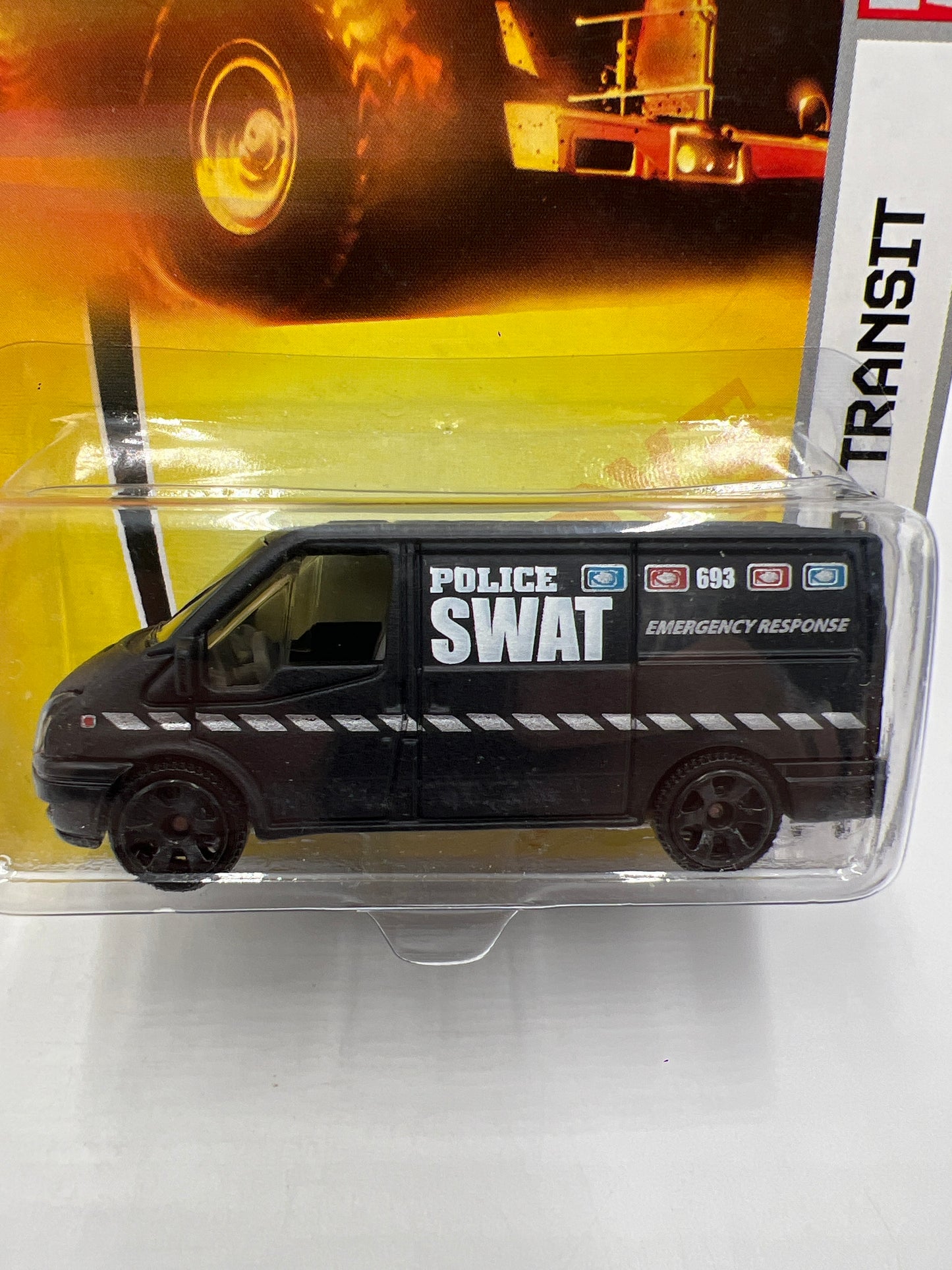 Matchbox Emergency #72 Ford Transit SWAT Black Blister Not Perfect