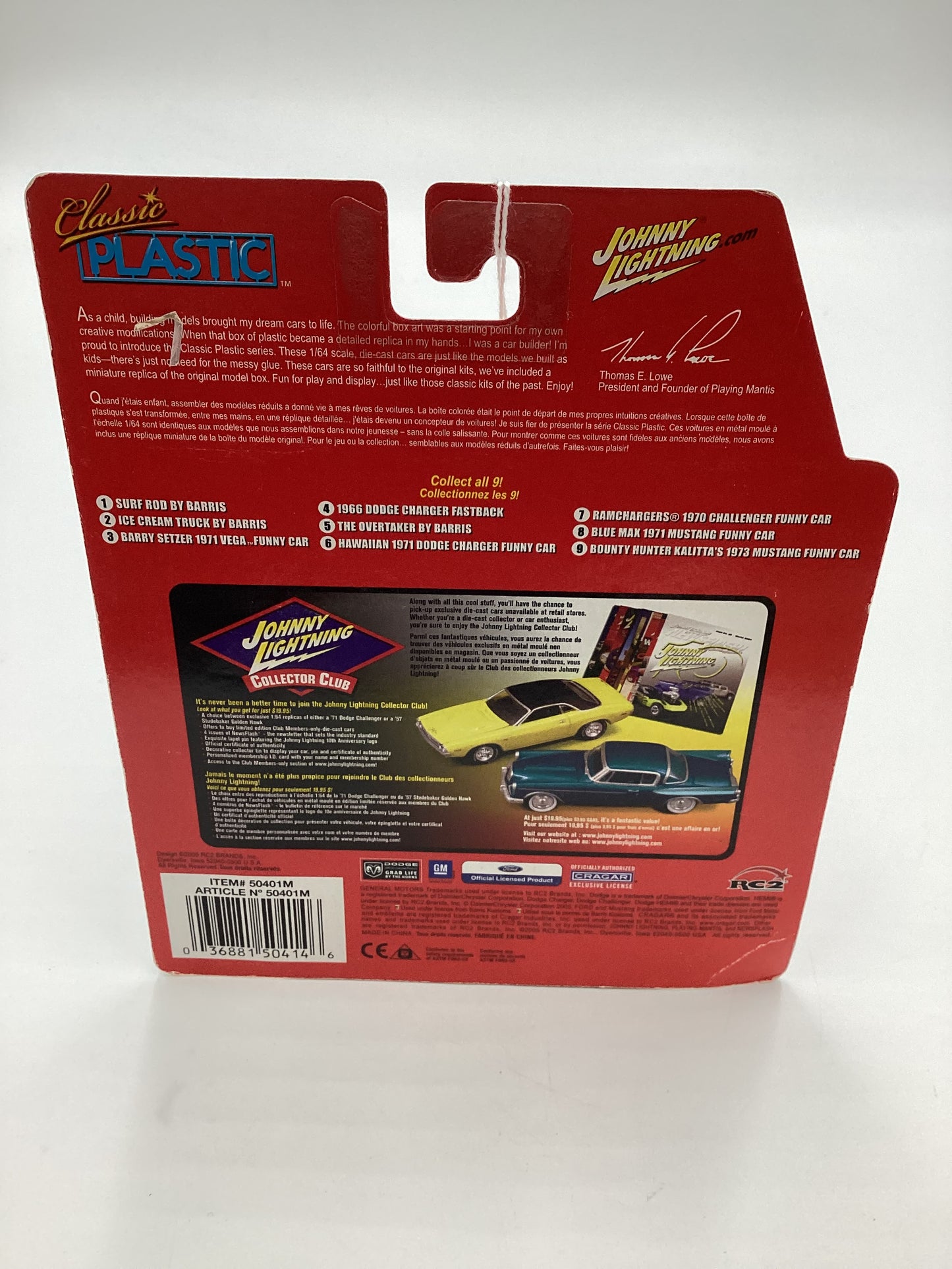 Johnny lightning Classic Plastic #9 Bounty Hunter Kalittas 73 Mustang Funny Car White 231D