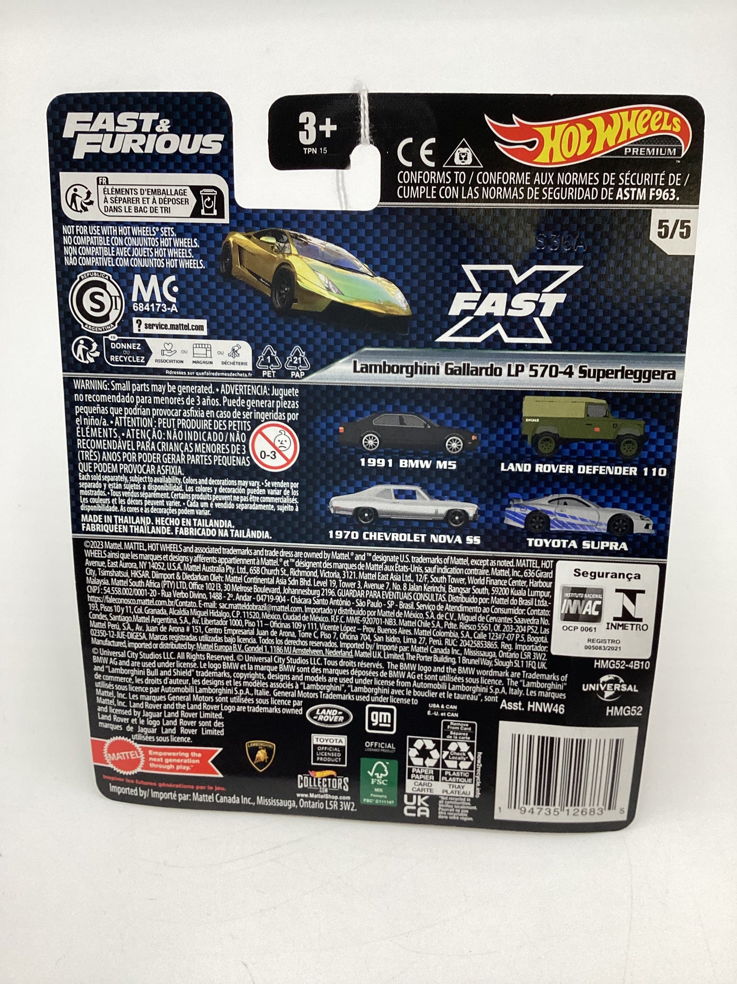 2023 Hot Wheels Fast and Furious #5 Lamborghini Gallardo LP 570-4 Superleggera Gold 247B