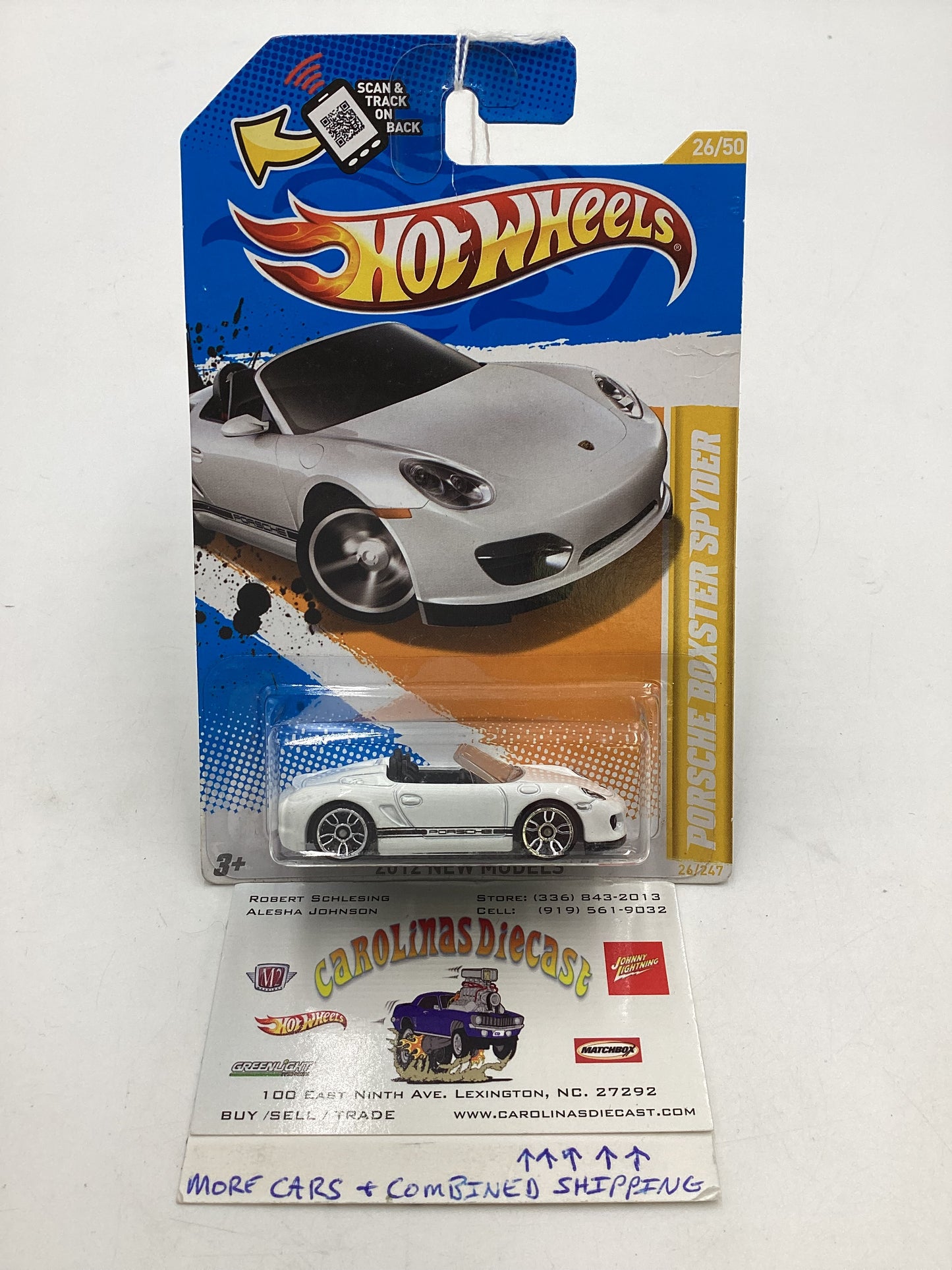 2012 Hot Wheels New Models #26 Porsche Boxster Spyder White “Bad Card”
