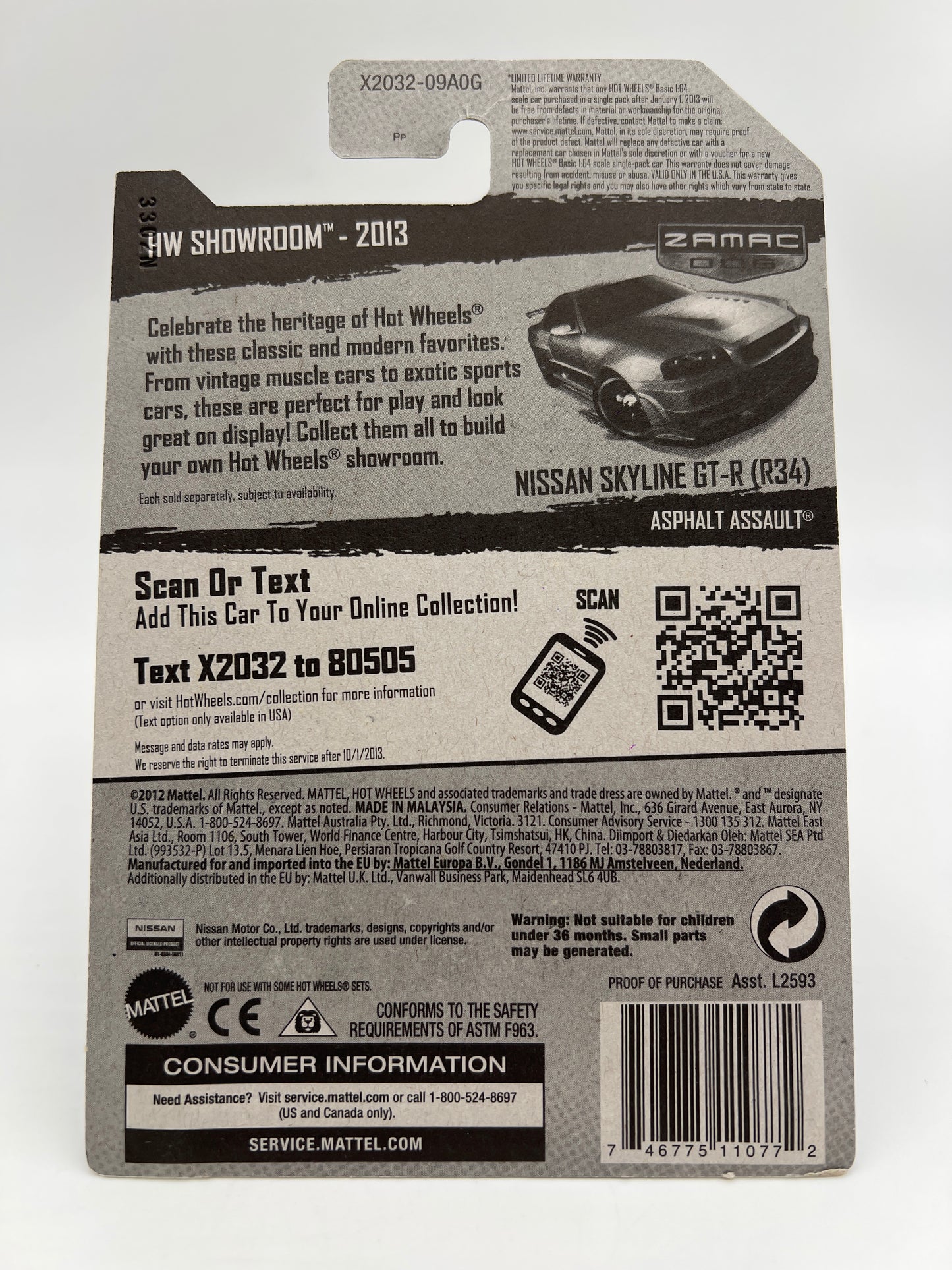 2013 Hot Wheels Walmart Exclusive Zamac 006 #158 Nissan Skyline GT-R R34 W/Protector