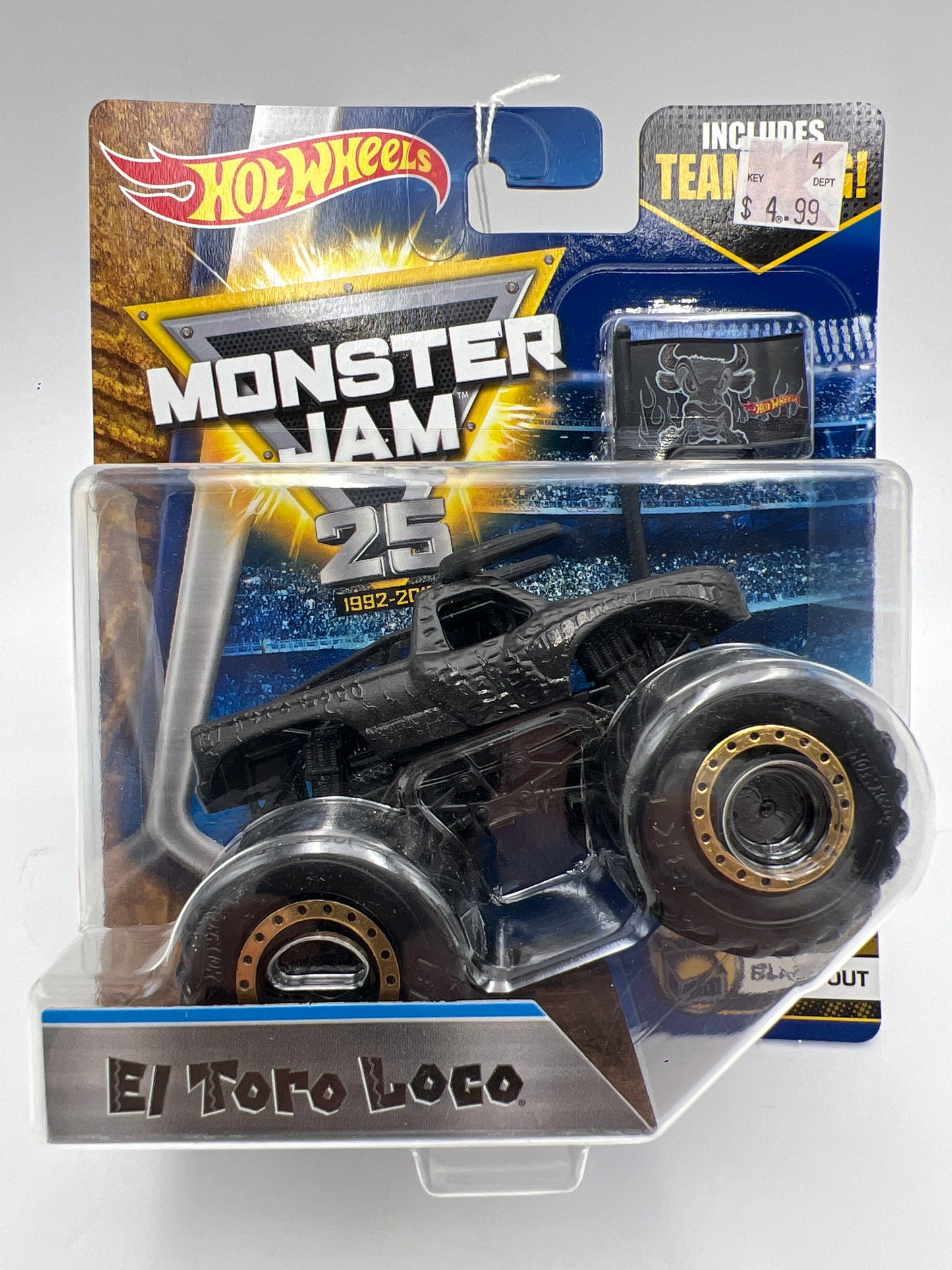 Hot Wheels Monster Jam 25th Anniversary CHASE Black Out El Toro Loco W/Team Flag