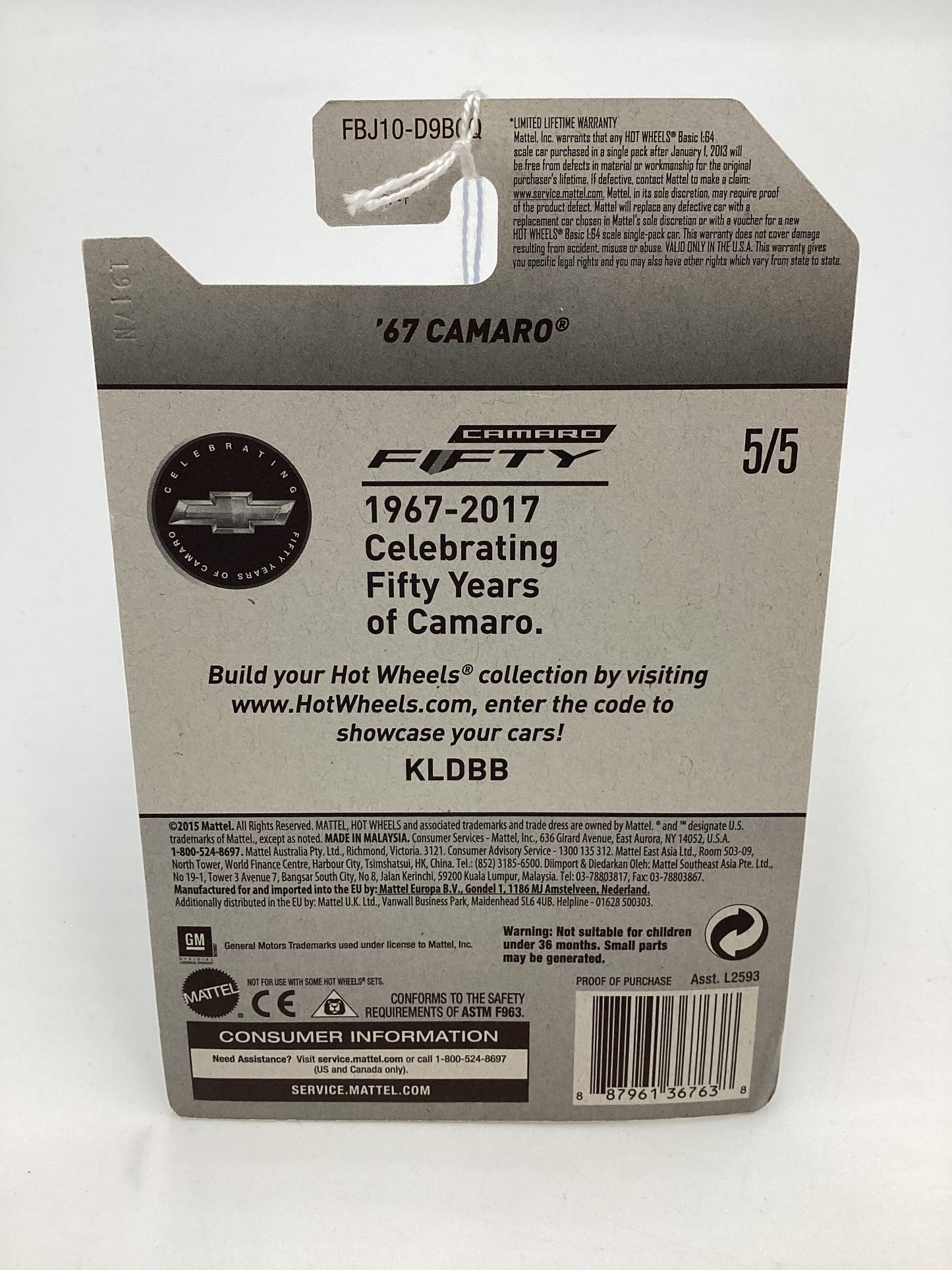 2017 Hot Wheels Camaro Fifty Zamac #18 1967 Camaro Walmart Exclusive 148C