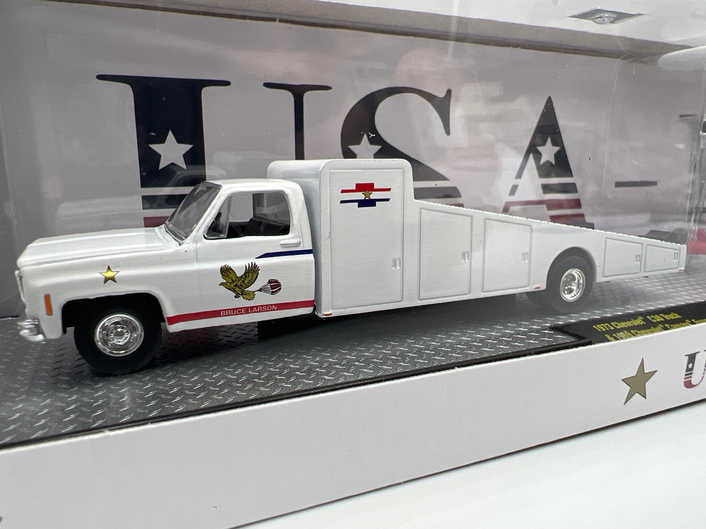 2025 M2 Machines Auto Haulers 1973 Chevrolet C30 Truck & 1969 Chevrolet Camaro Funny Car USA-1 S44