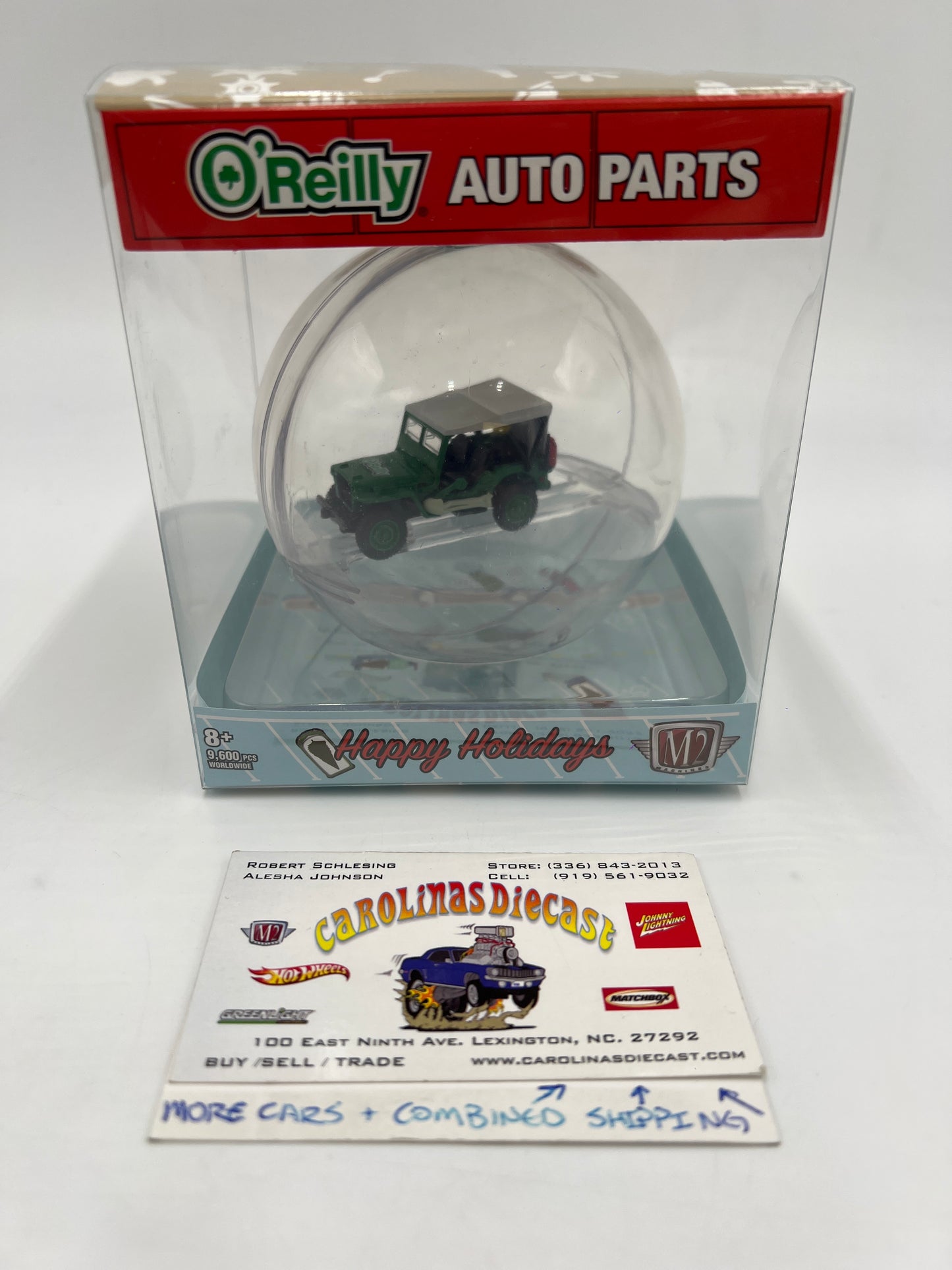 2022 M2 Machines Oreillys Exclusive Holiday Ornaments 1944 Willys MB Jeep Green