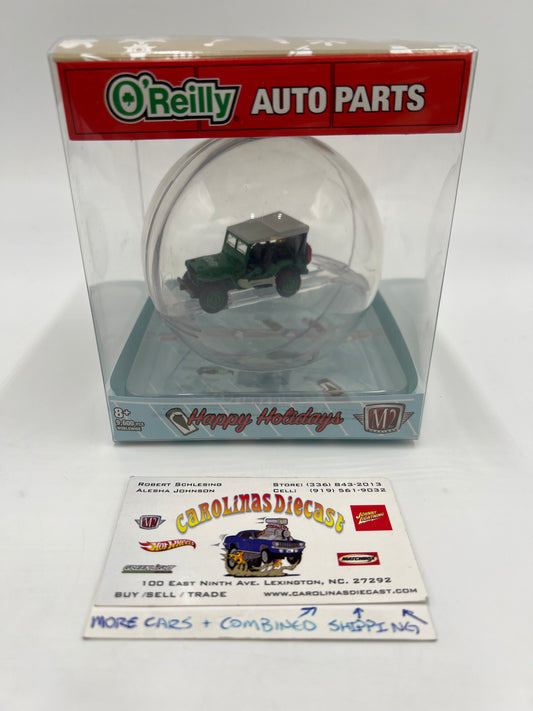 2022 M2 Machines Oreillys Exclusive Holiday Ornaments 1944 Willys MB Jeep Green