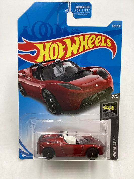 2019 Hot Wheels #109 Red Tesla Roadster With Starman 48D