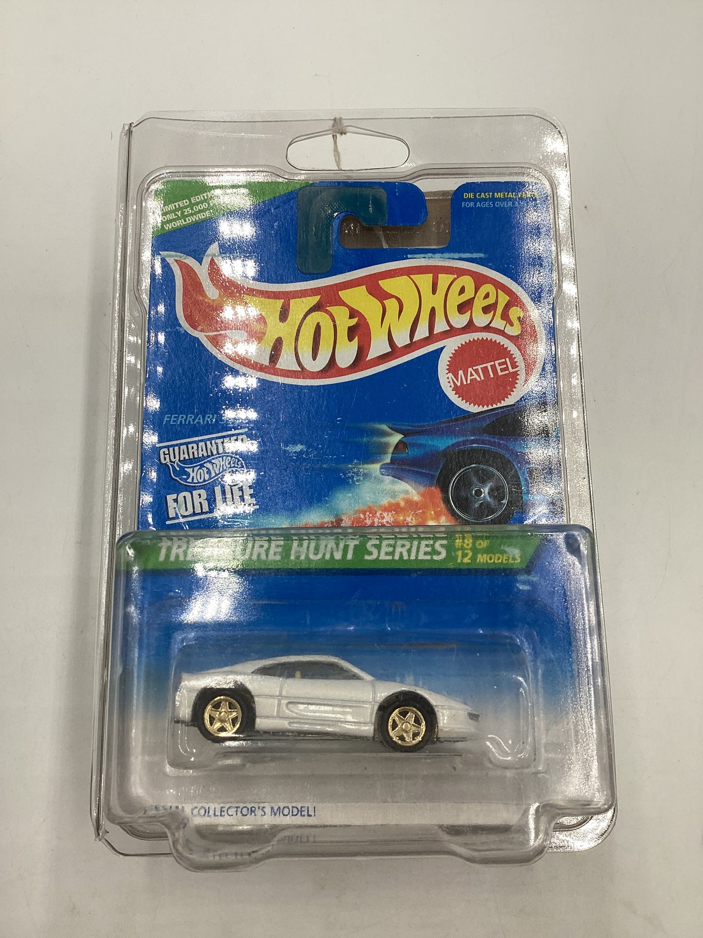 1996 Hot Wheels Treasure Hunt Series 8/12 Ferrari 355 White #435 *Bad Card* W/Protector