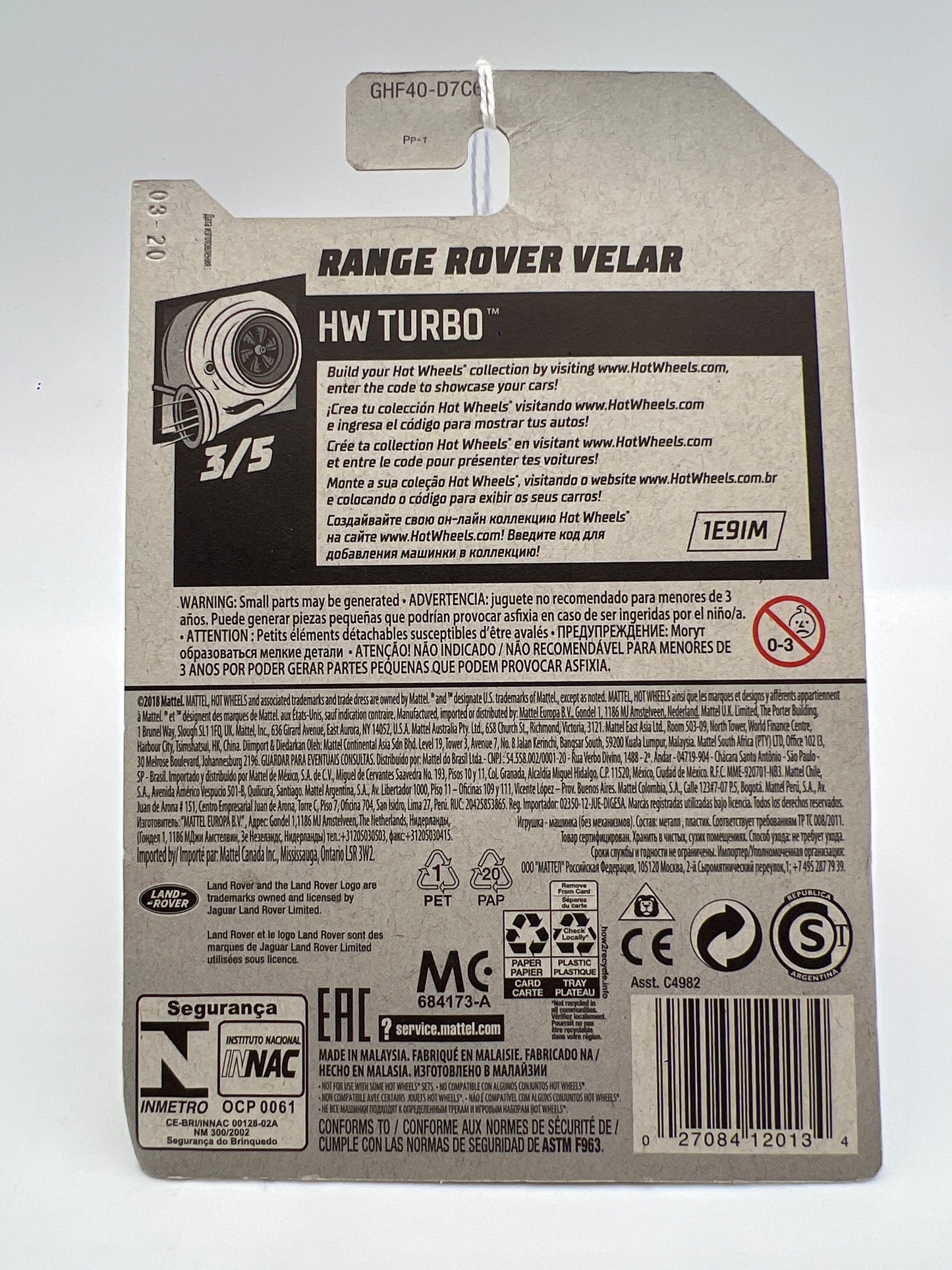 2020 Hot Wheels Turbo #119 Range Rover Velar Red 51C