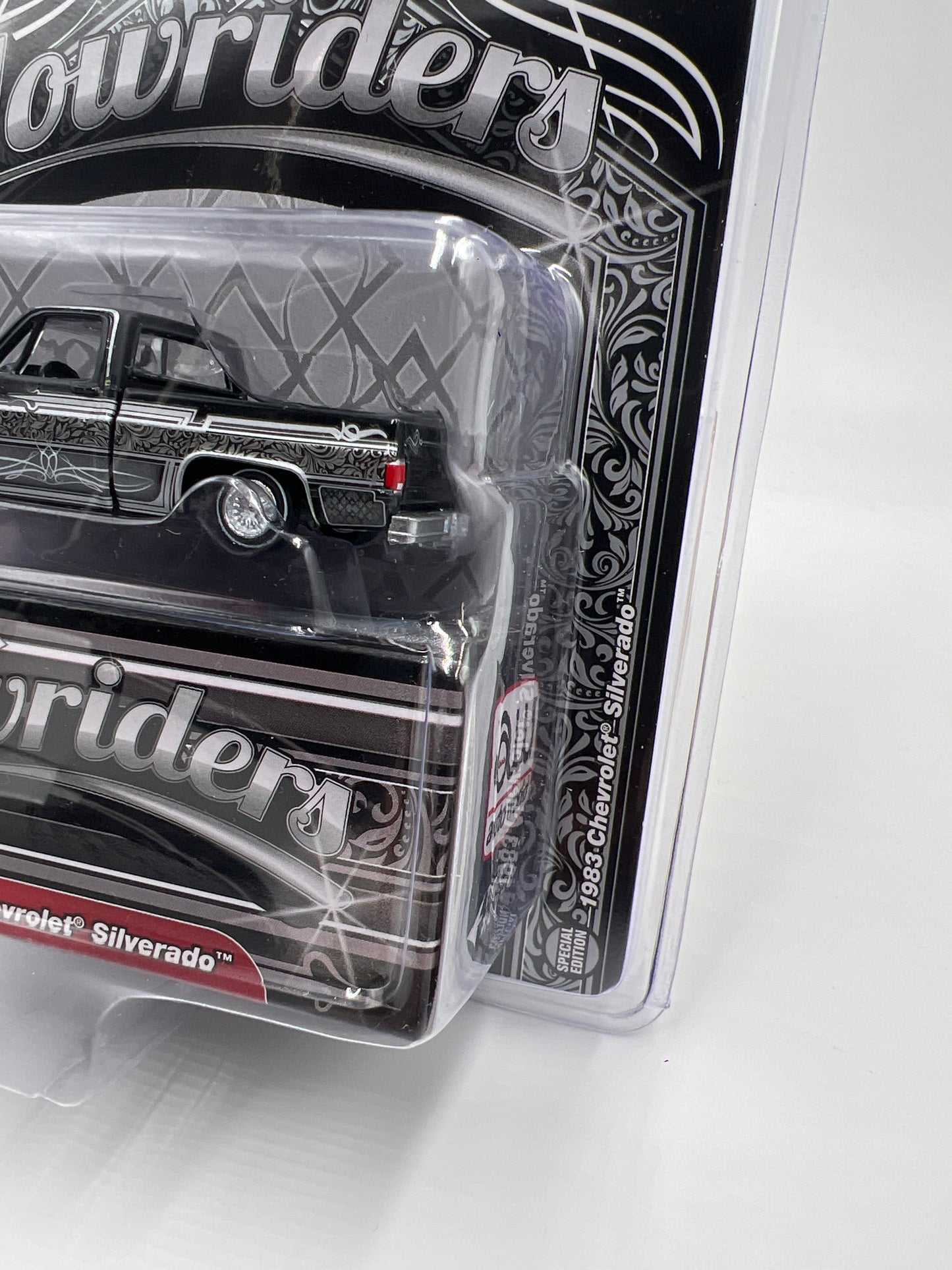 Auto World Mijo Exclusives Lowriders 1/3600 1983 Chevrolet Silverado Black/Silver 181B