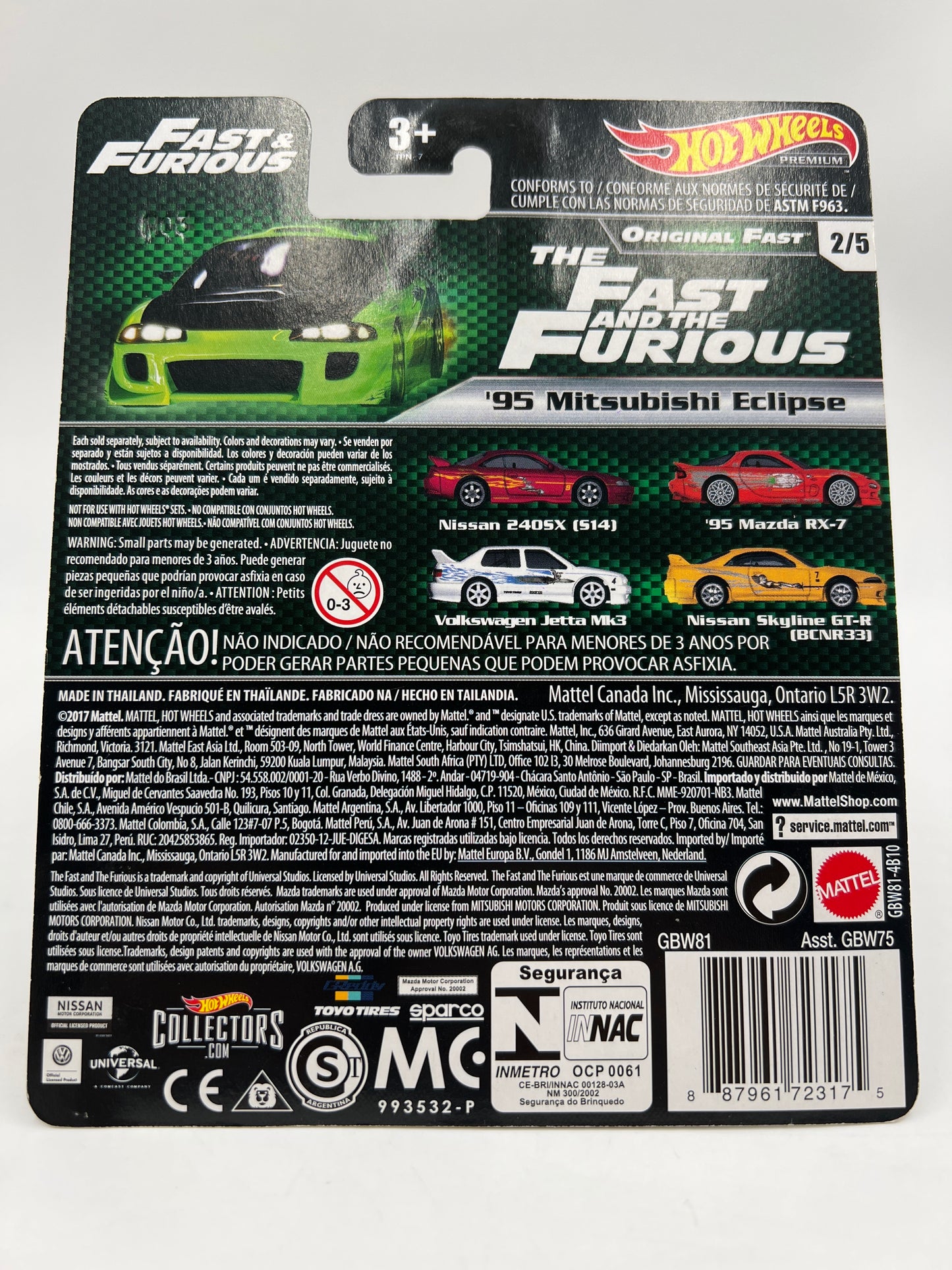 Hot Wheels Fast & Furious Original Fast #2 95 Mitsubishi Eclipse Green W/Protector