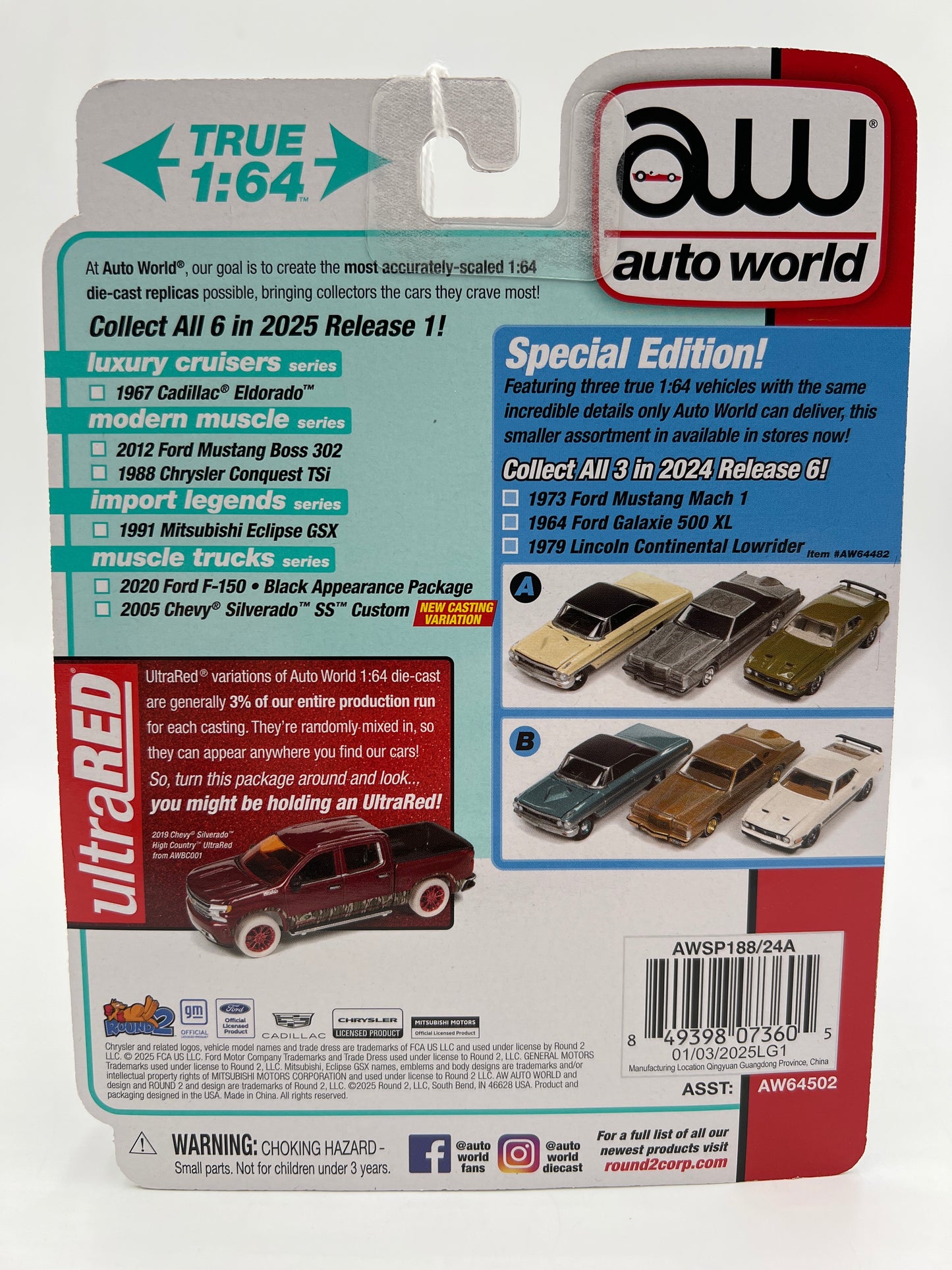 2025 Auto World Muscle Trucks CHASE Release 1 Version A 2020 Ford F-150 Black Appearance Package Ultra Red