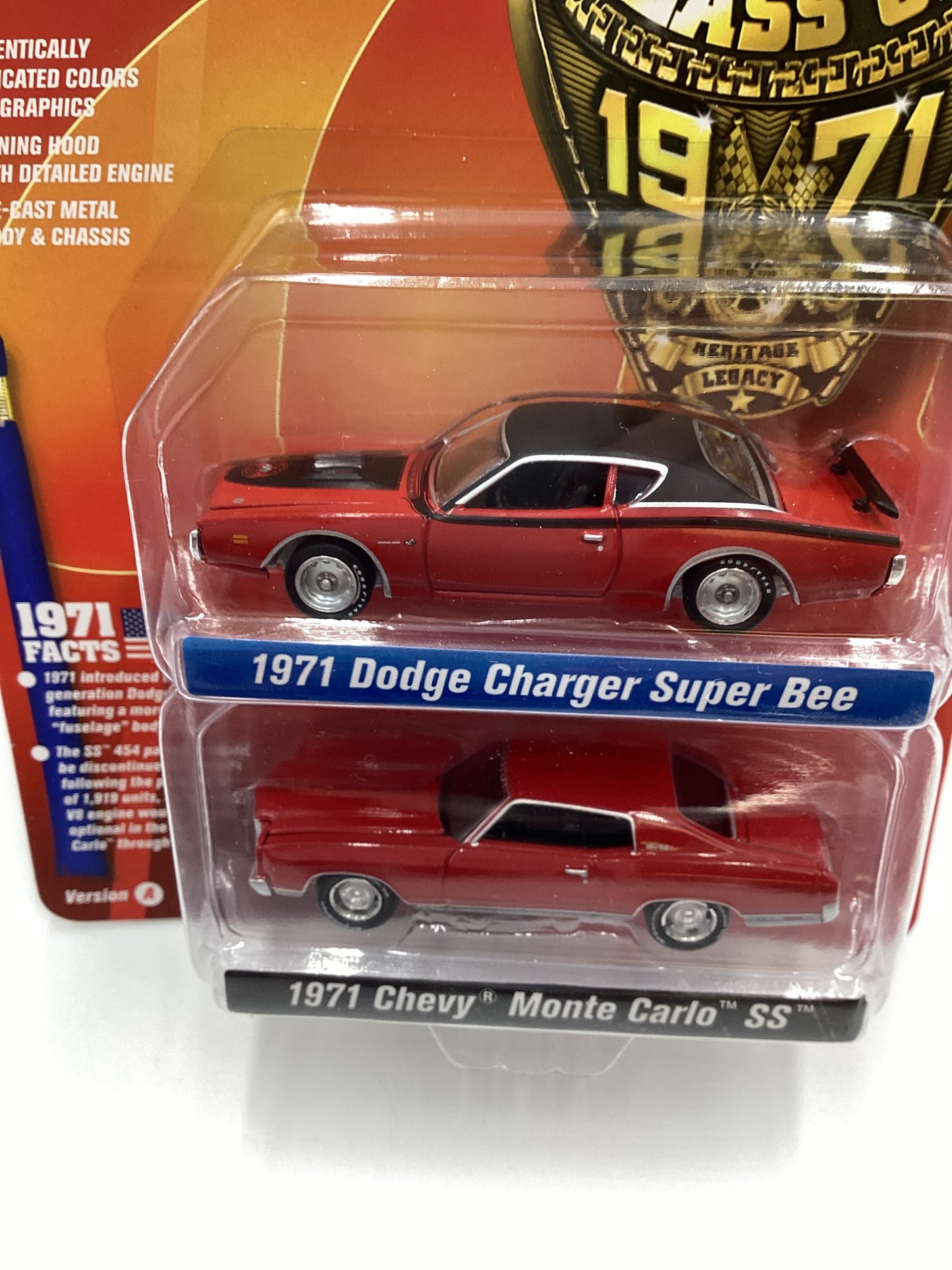 Johnny Lightning Class of 71 2 Pack Release 3 Version A 1971 Dodge Charger Super Bee Red 1971 Chevy Monte Carlo SS Red 231C