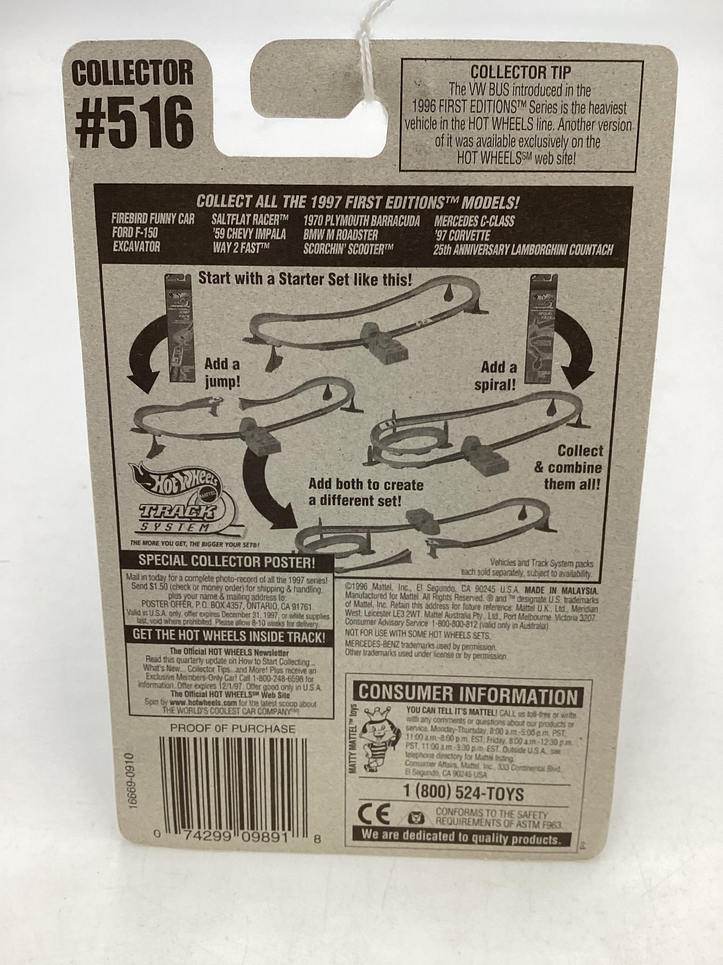 1997 Hot Wheels #516 First Edition 10/12 Black Mercedes C-Class 92C