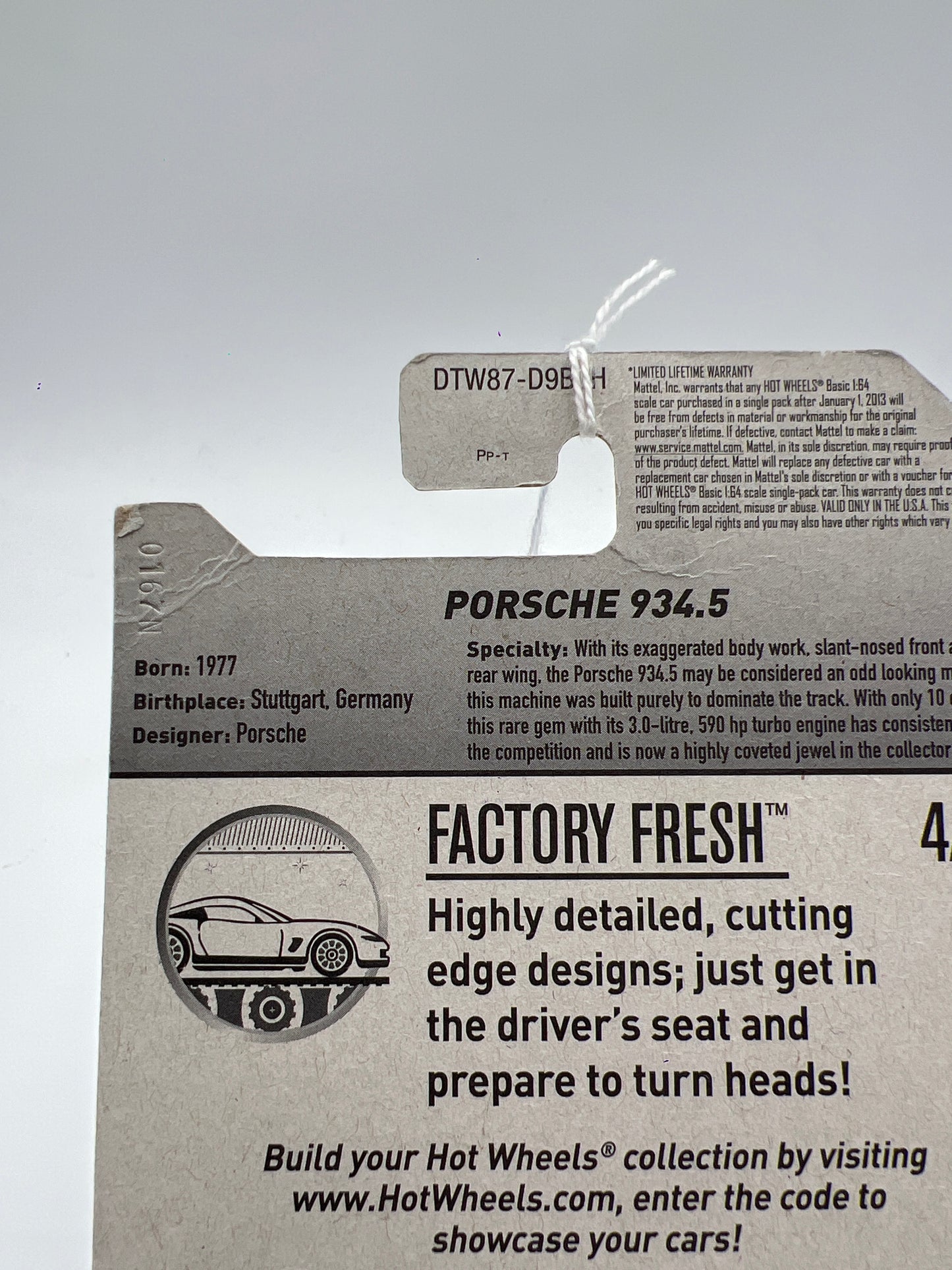 2017 Hot Wheels Factory Fresh #153 Porsche 934.5 White (Sticker On Card) 98B