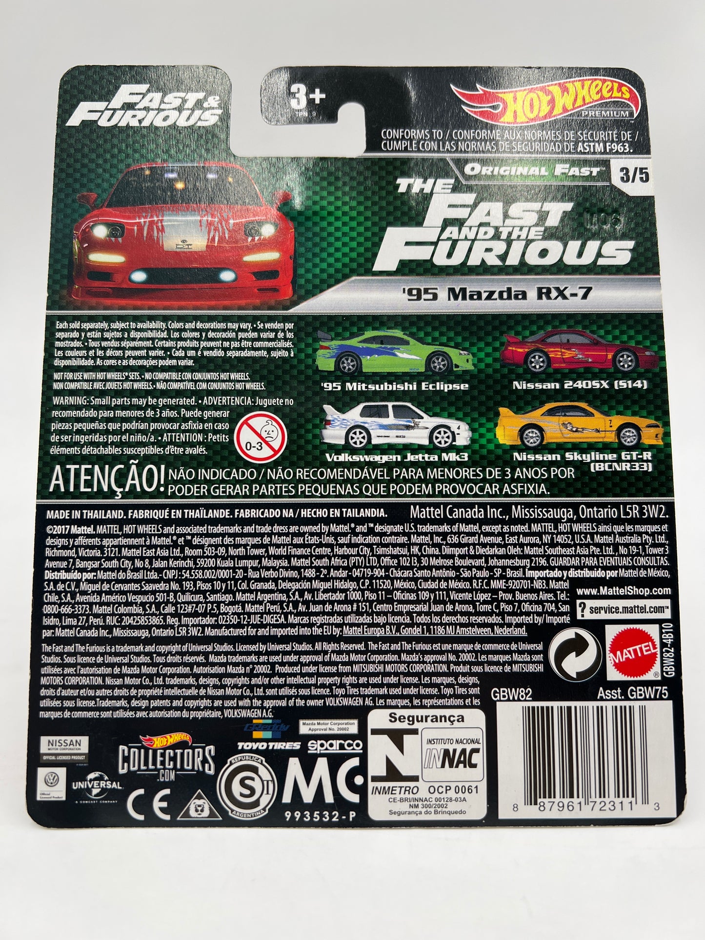 Hot Wheels Fast & Furious Original Fast #3 95 Mazda RX-7 Red W/Protector