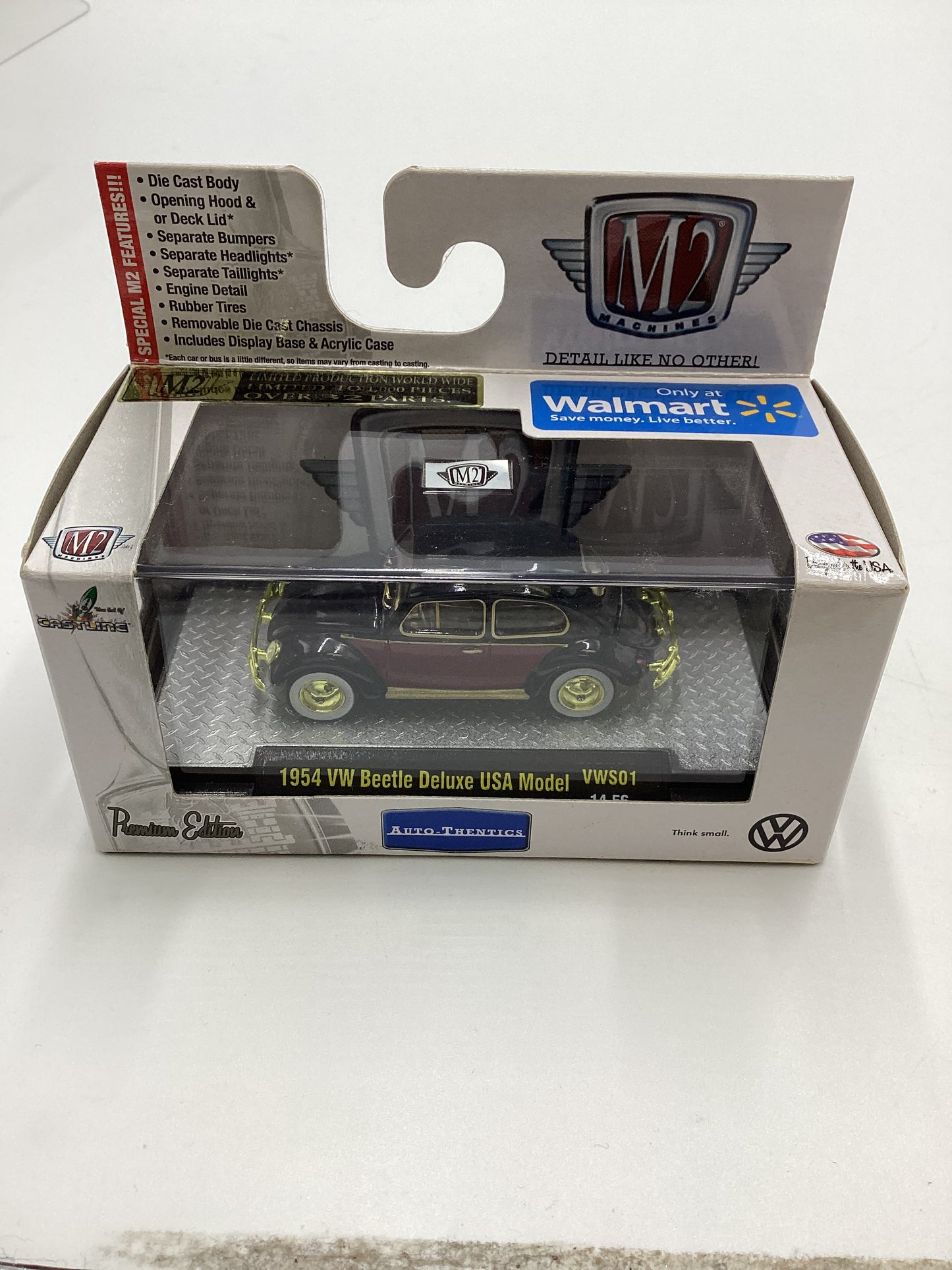 M2 Machines Walmart Exclusive 1954 VW Beetle Deluxe USA Model VWS01 Chase with protector (1)