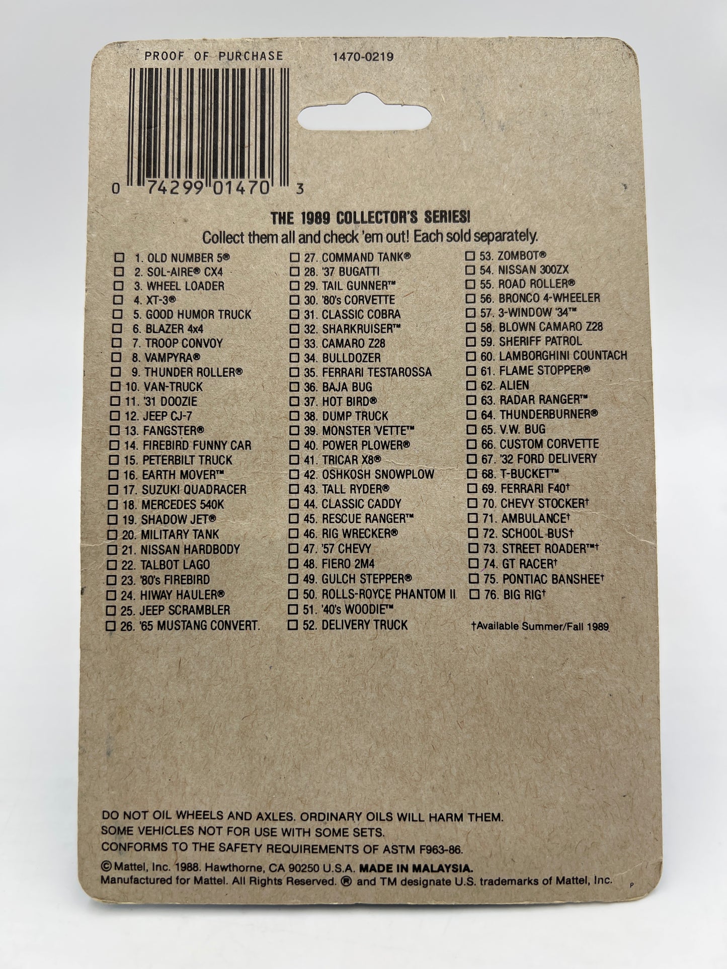 Hot Wheels Original 1988 Classics #1470 Street Roader White W/Protector