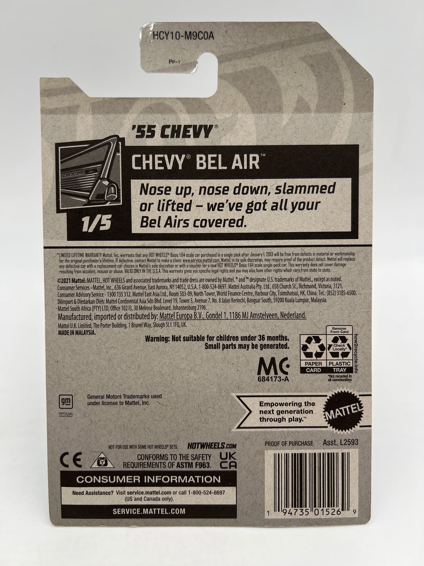 2022 Hot Wheels Super Treasure Hunt #20 55 Chevy Blue W/Protector Blister Not Perfect