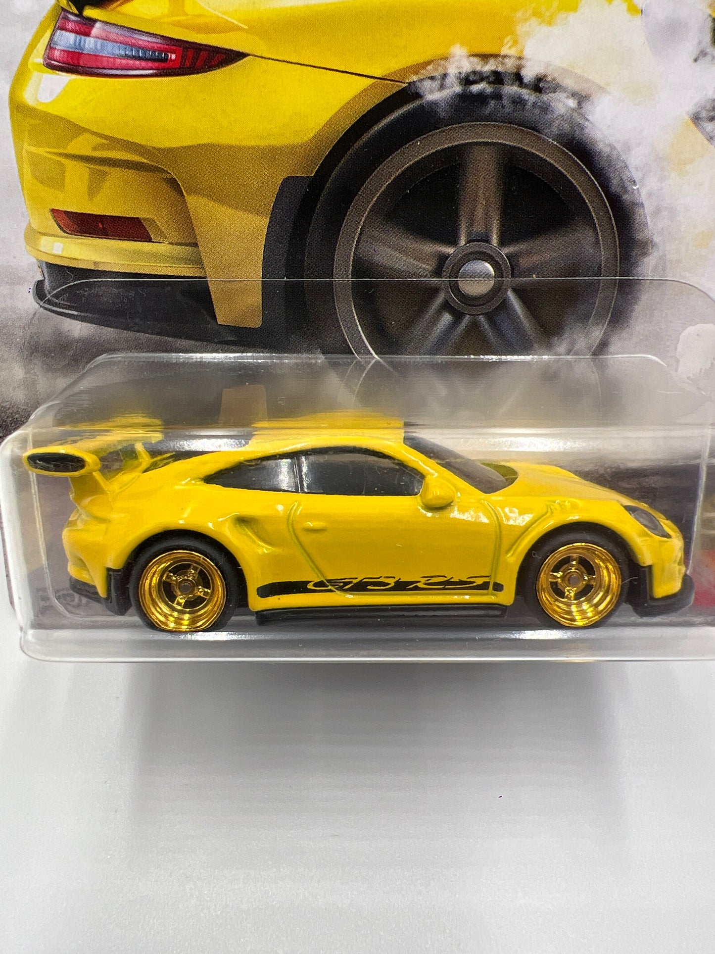 Hot Wheels Porsche 911 GT3 RS Yellow Wheel Swap Custom On Card W/Protector