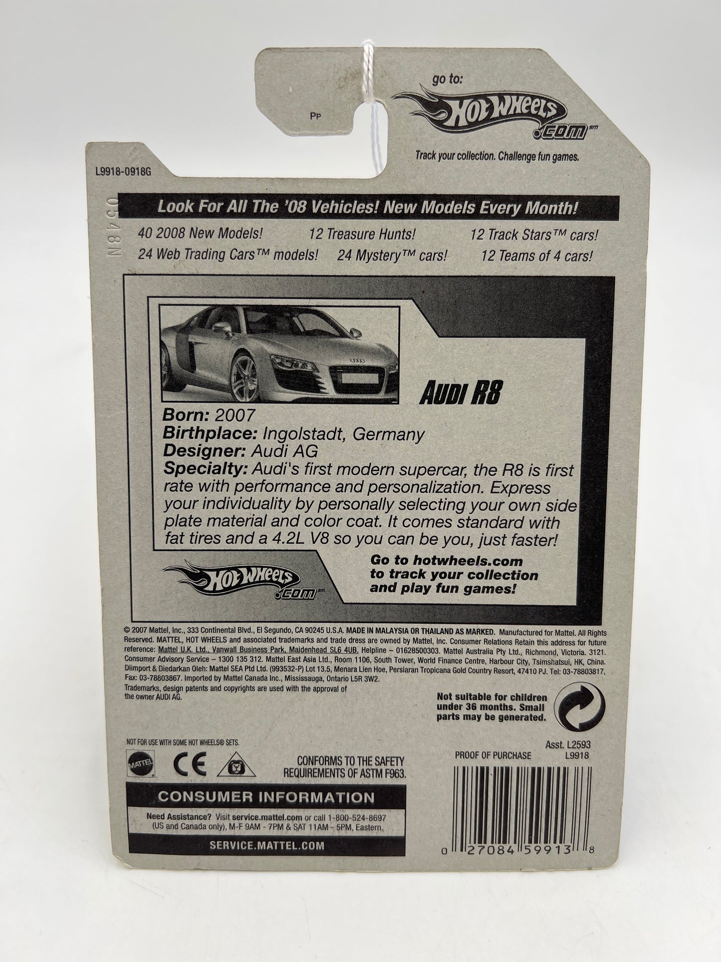 2008 Hot Wheels New Models #3 Audi R8 (10 SPK Wheels) 107E