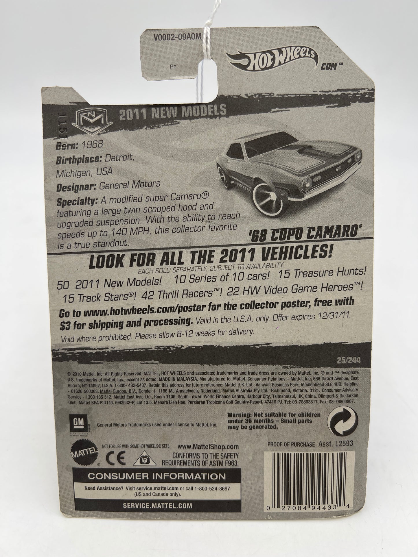2011 Hot Wheels New Models #25 68 Copo Camaro Orange 18F