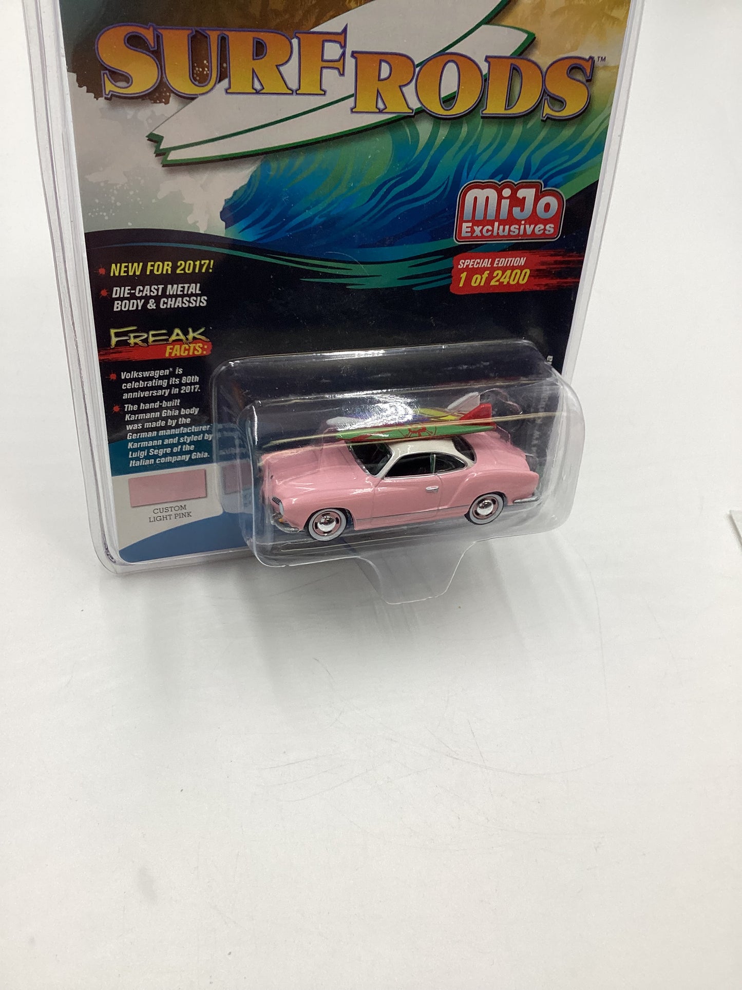 Johnny Lightning Mijo Exclusives Surf Rods 1/2400 1964 VW Karmann Ghia Pink