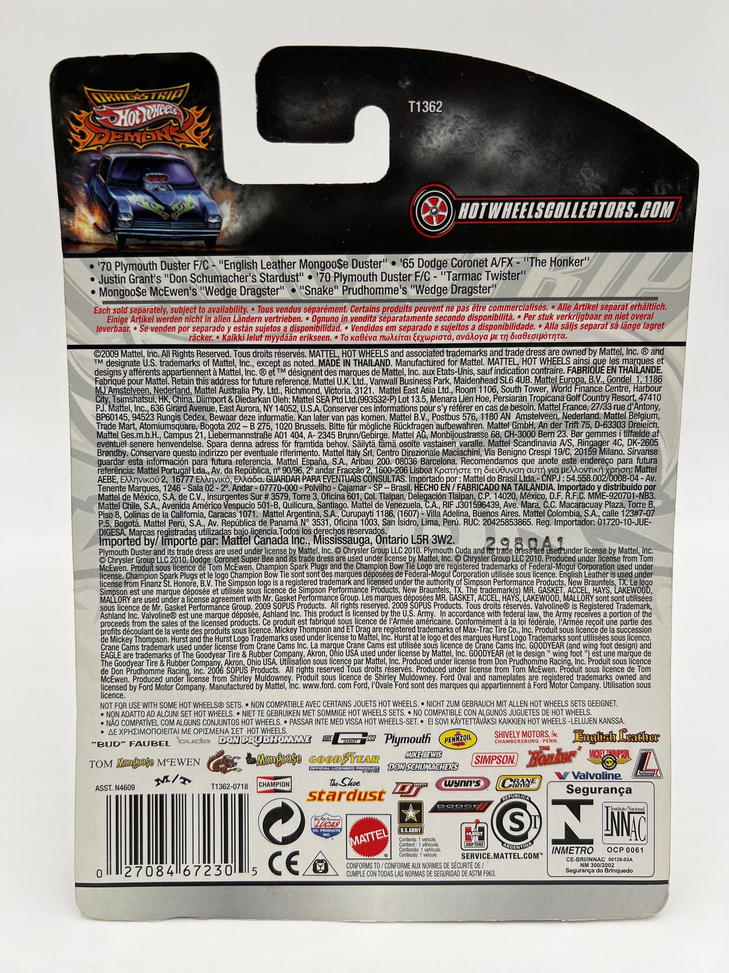 Hot Wheels Drag Strip Demons #18 Snake Prudhommes Wedge Dragster W/Protector