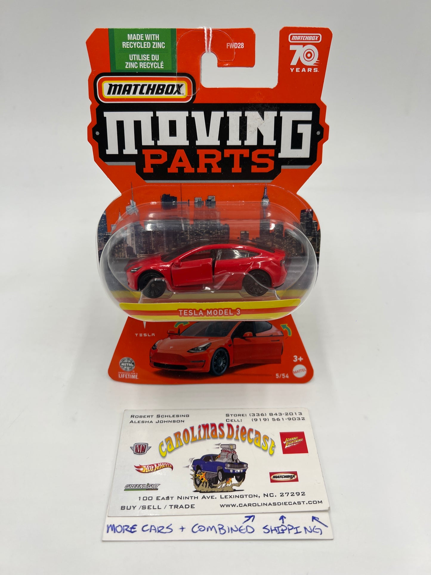 Matchbox Moving Parts #5 Tesla Model 3 Red 166B