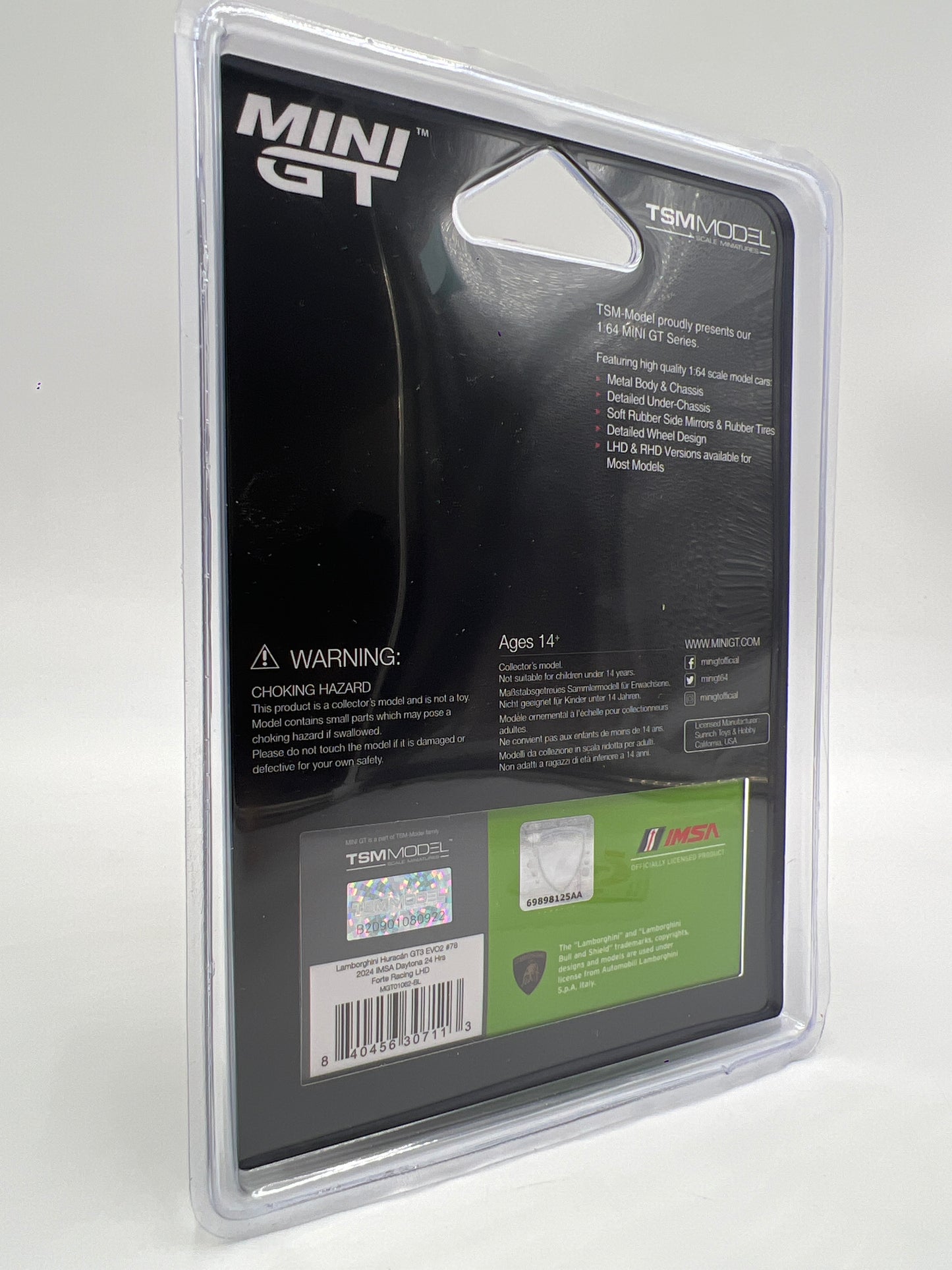 Mini GT #1062 Lamborghini Huracan GT3 EVO2 #78 2024 IMSA Daytona 24 Hrs Forte Racing Green