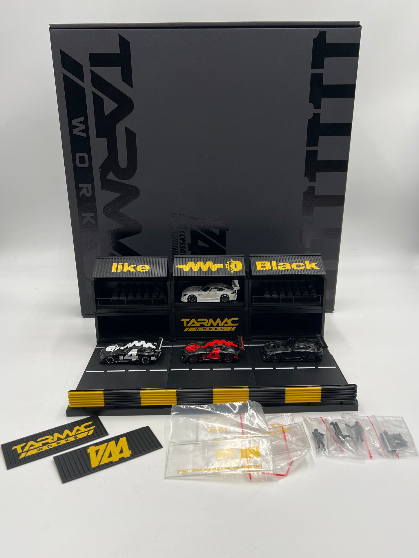 Tarmac Works 4A Like Black Special 4 Car Diorama Box Set W/Mercedes-Benz AMG GT3
